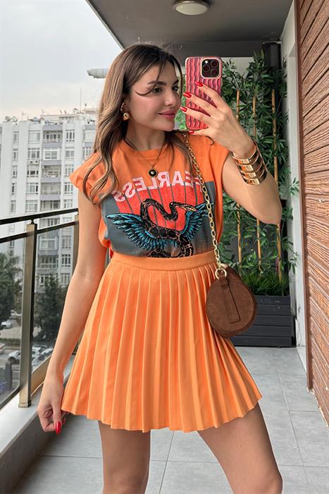 Fearless Baskılı Turuncu Tshirt