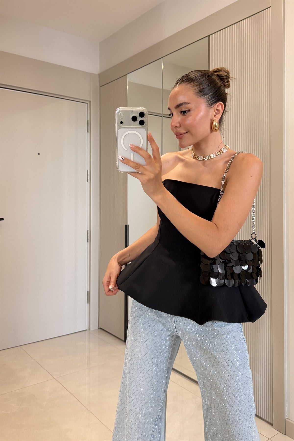 Federica Siyah Straplez Peplum Büstiyer
