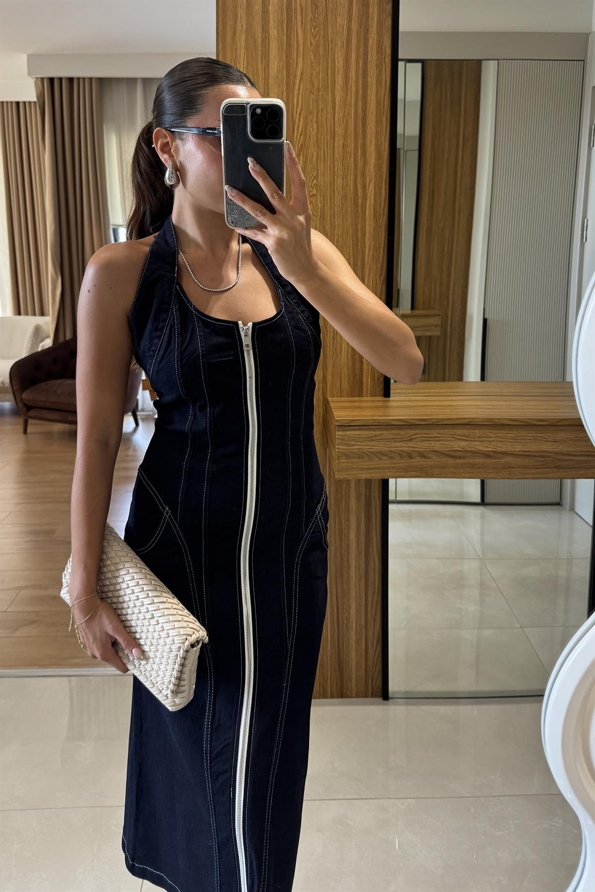 Feeling Fermuarlı Denim Elbise