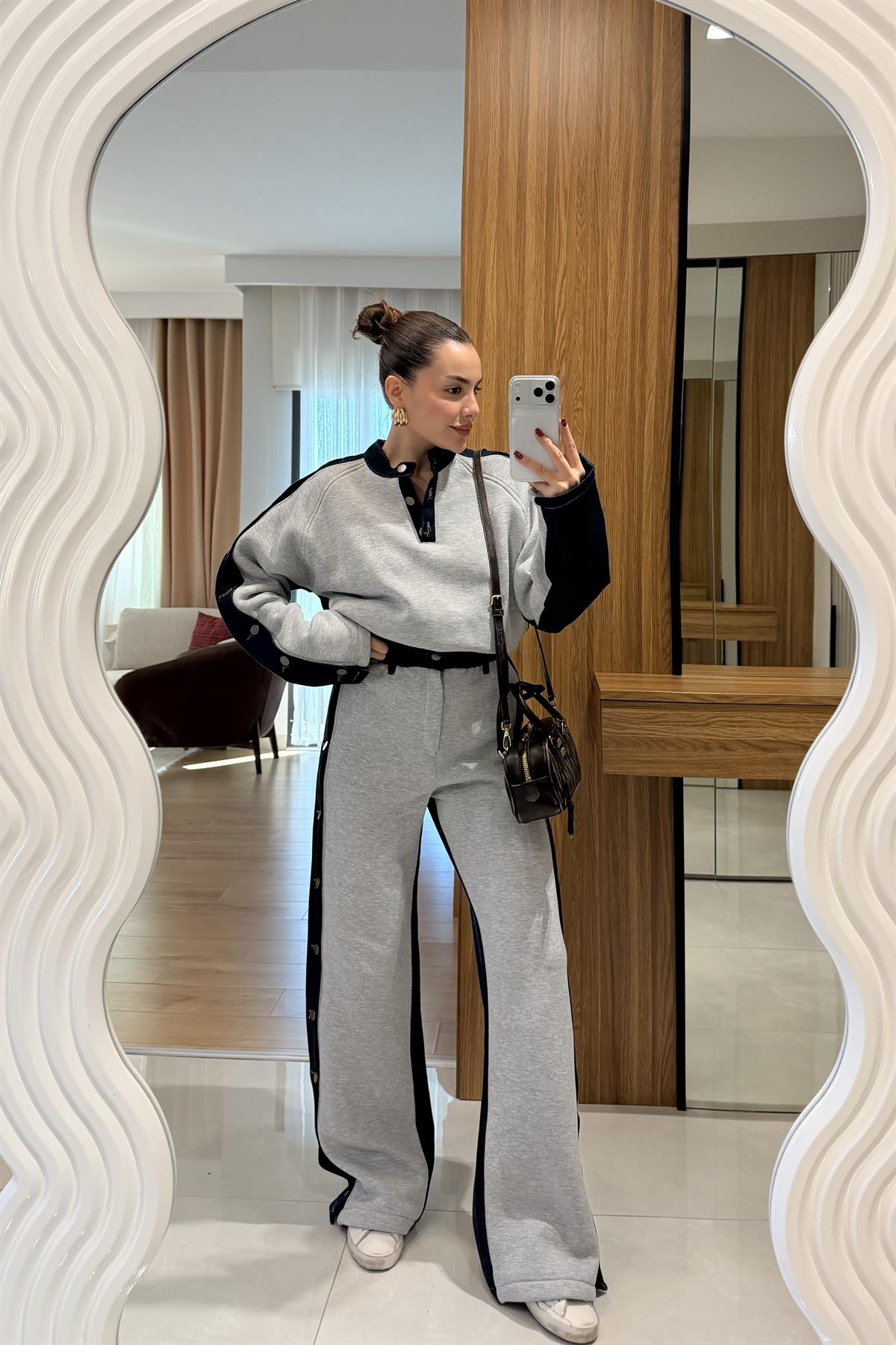 Felicity Gri Kot Karışımlı Şardonlu Takım