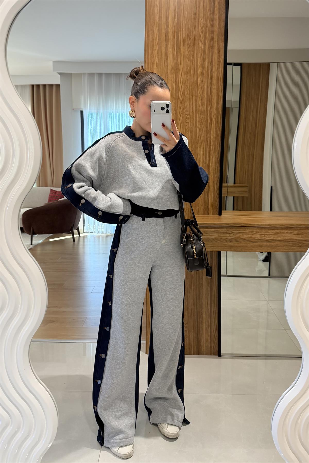 Felicity Gri Kot Karışımlı Şardonlu Takım