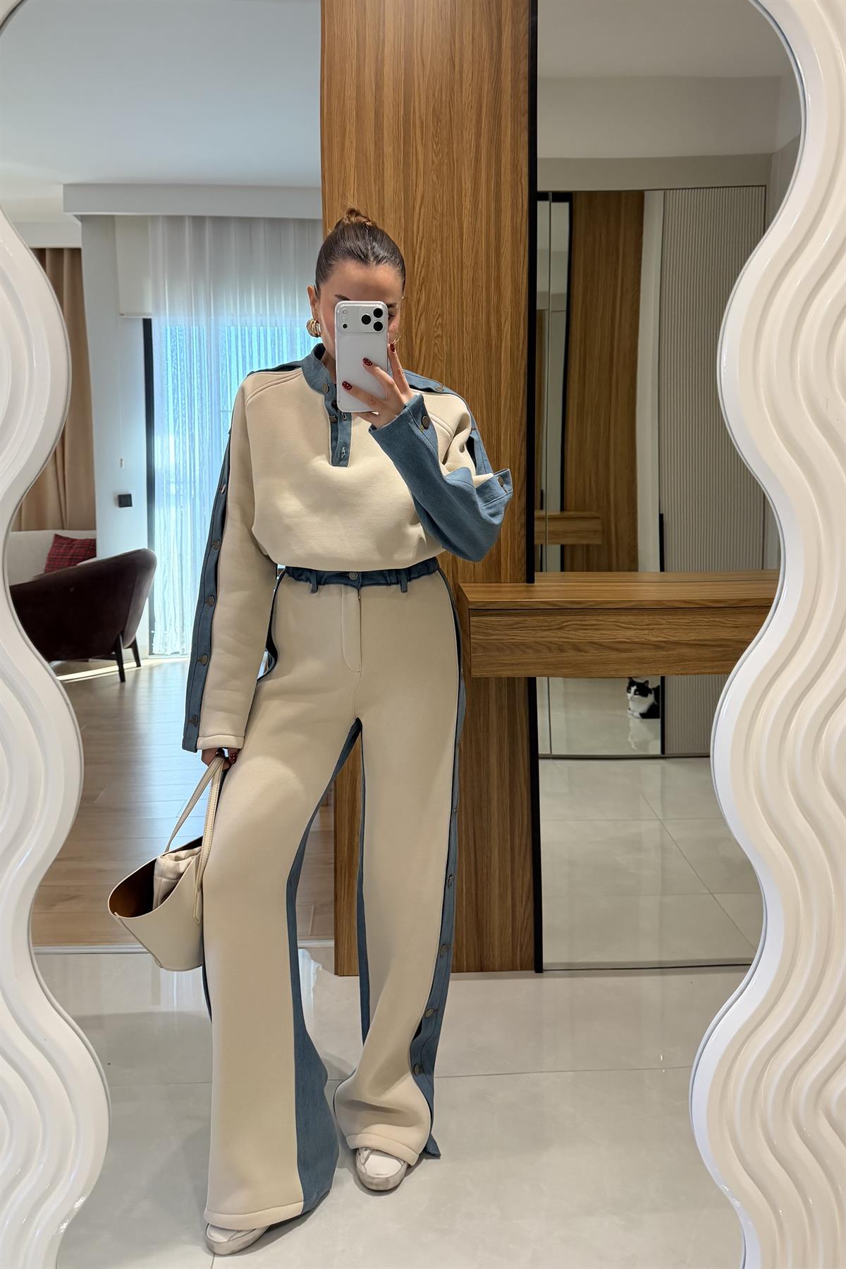 Felicity Krem Kot Karışımlı Şardonlu Takım