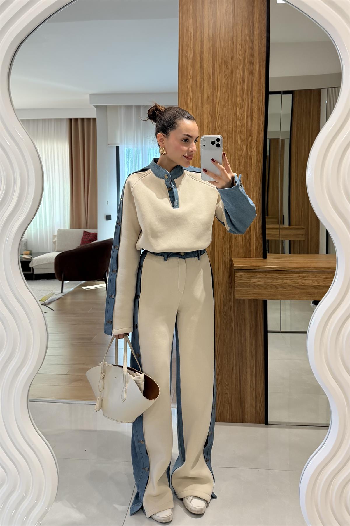 Felicity Krem Kot Karışımlı Şardonlu Takım