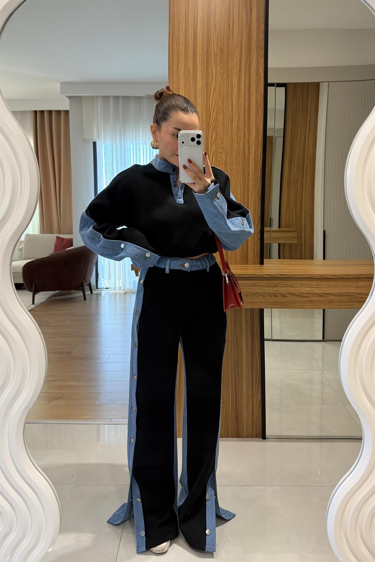 Felicity Siyah Kot Karışımlı Şardonlu Takım