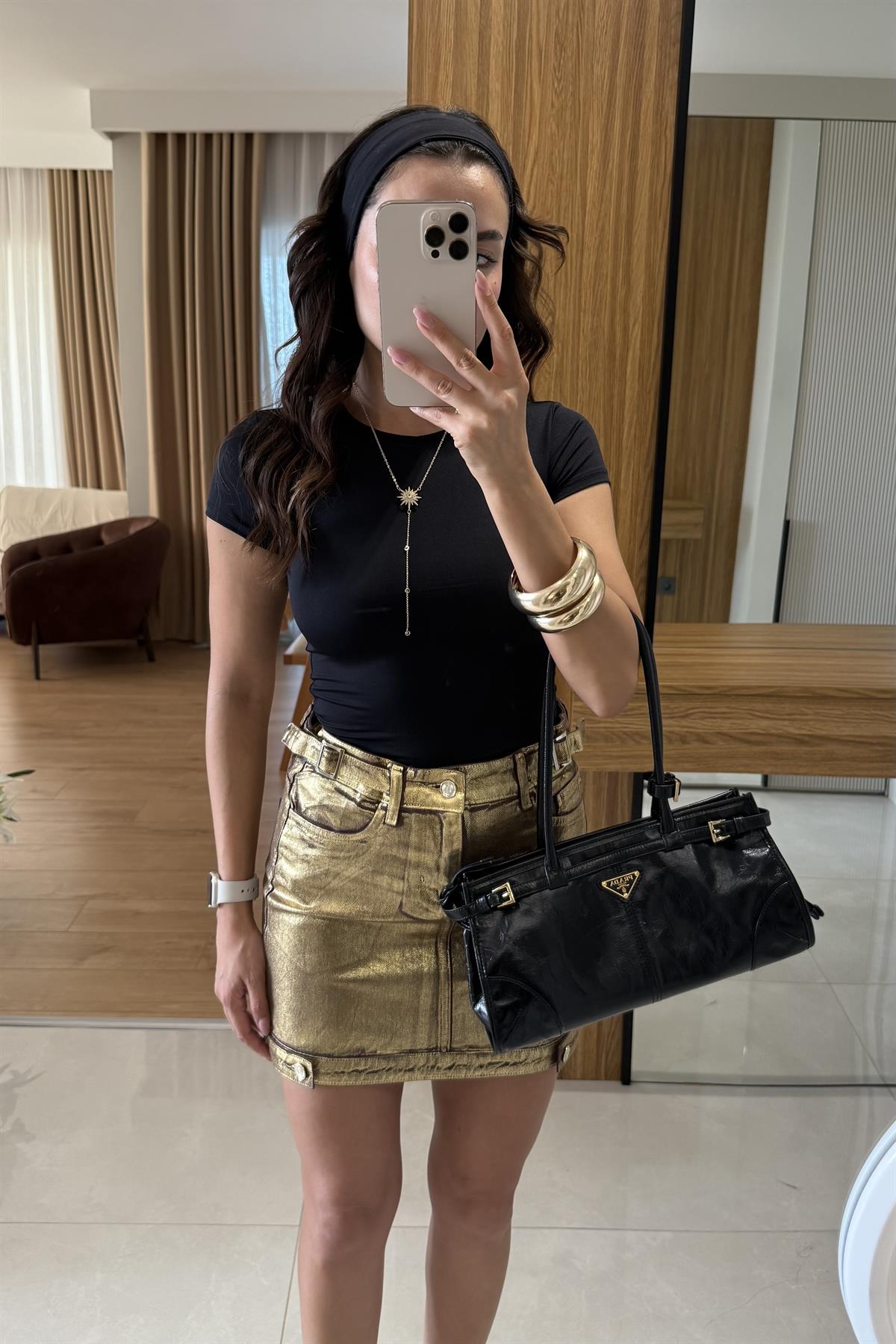 Felina Siyah Yarım Kollu Slim Basic Crop 