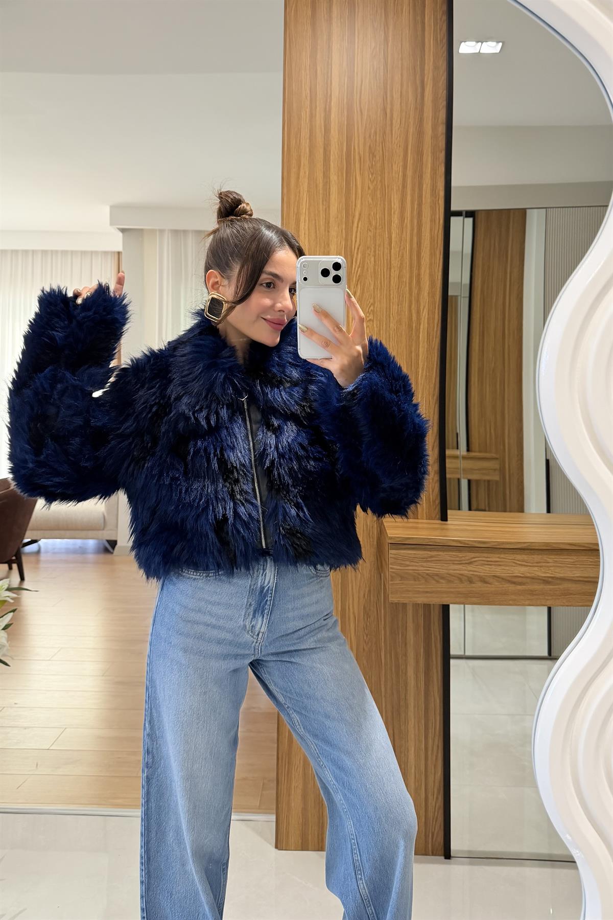 Fendy Lacivert Fermuarlı Kürk