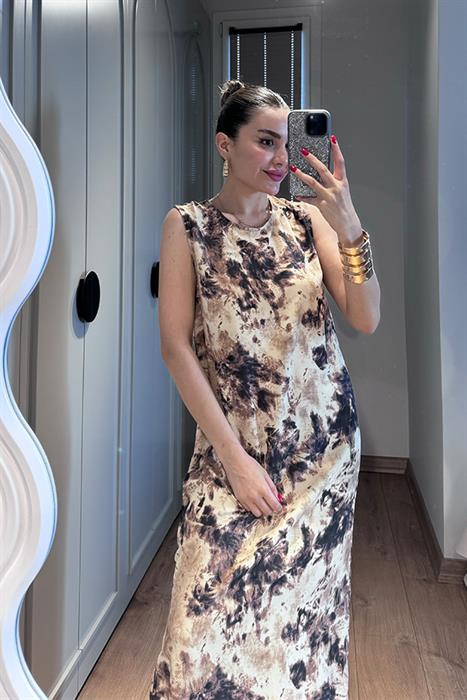 Fierte Kahverengi Desenli Elbise