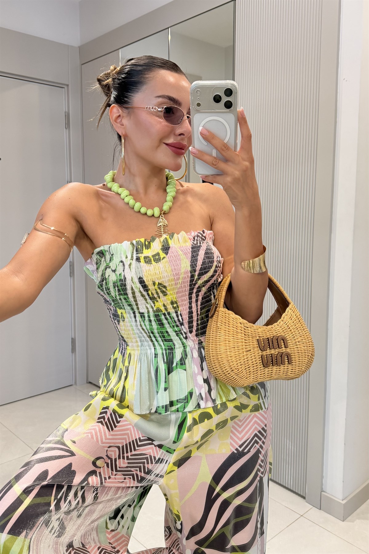 Fiesta Parlak Desenli Straplez Tulum