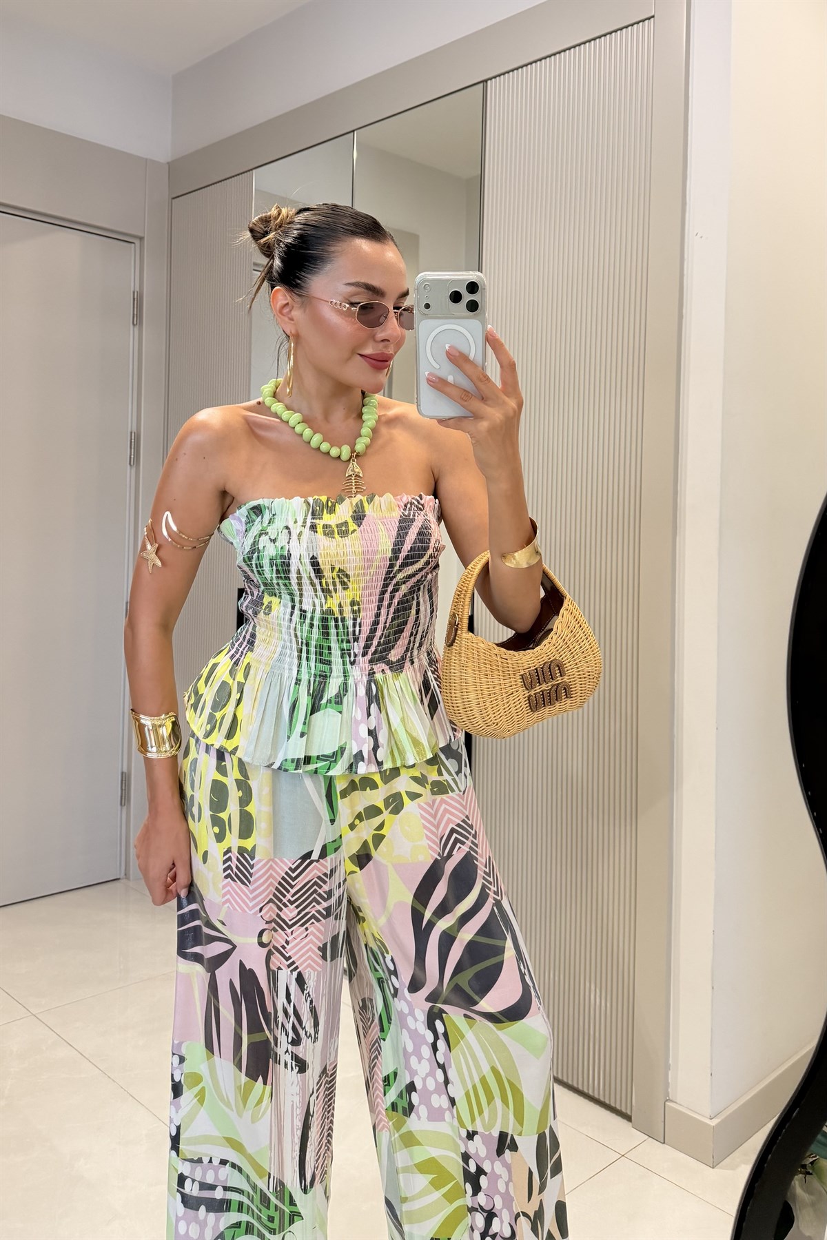 Fiesta Parlak Desenli Straplez Tulum