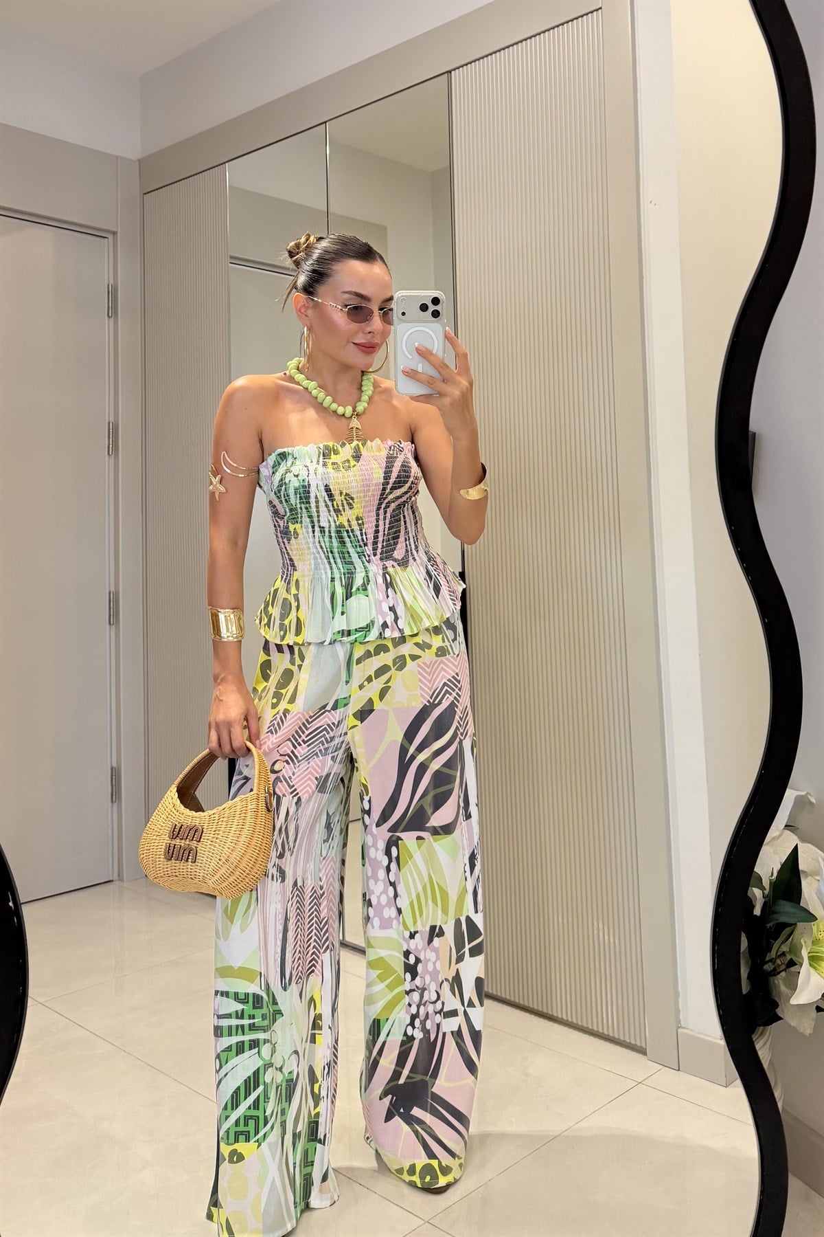 Fiesta Parlak Desenli Straplez Tulum