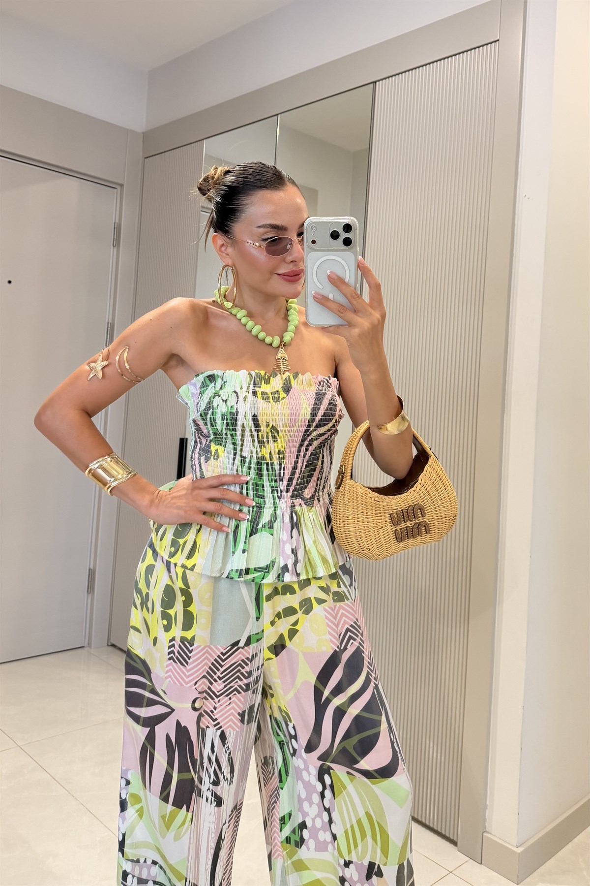 Fiesta Parlak Desenli Straplez Tulum