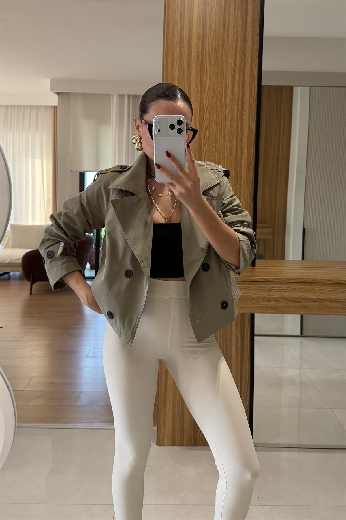 Finex Haki Kısa Boy Trençkot