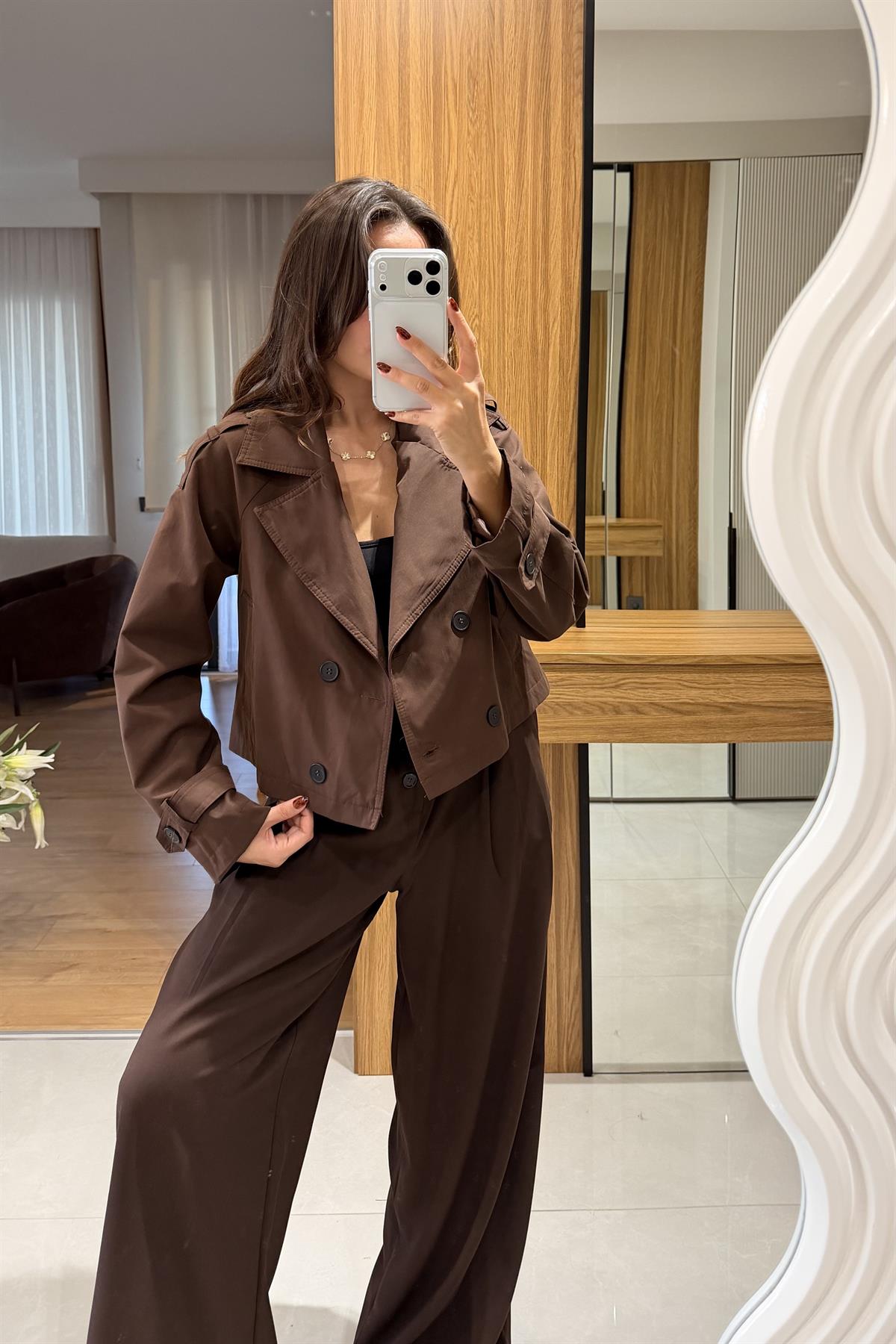 Finex Kahve Kısa Boy Trençkot