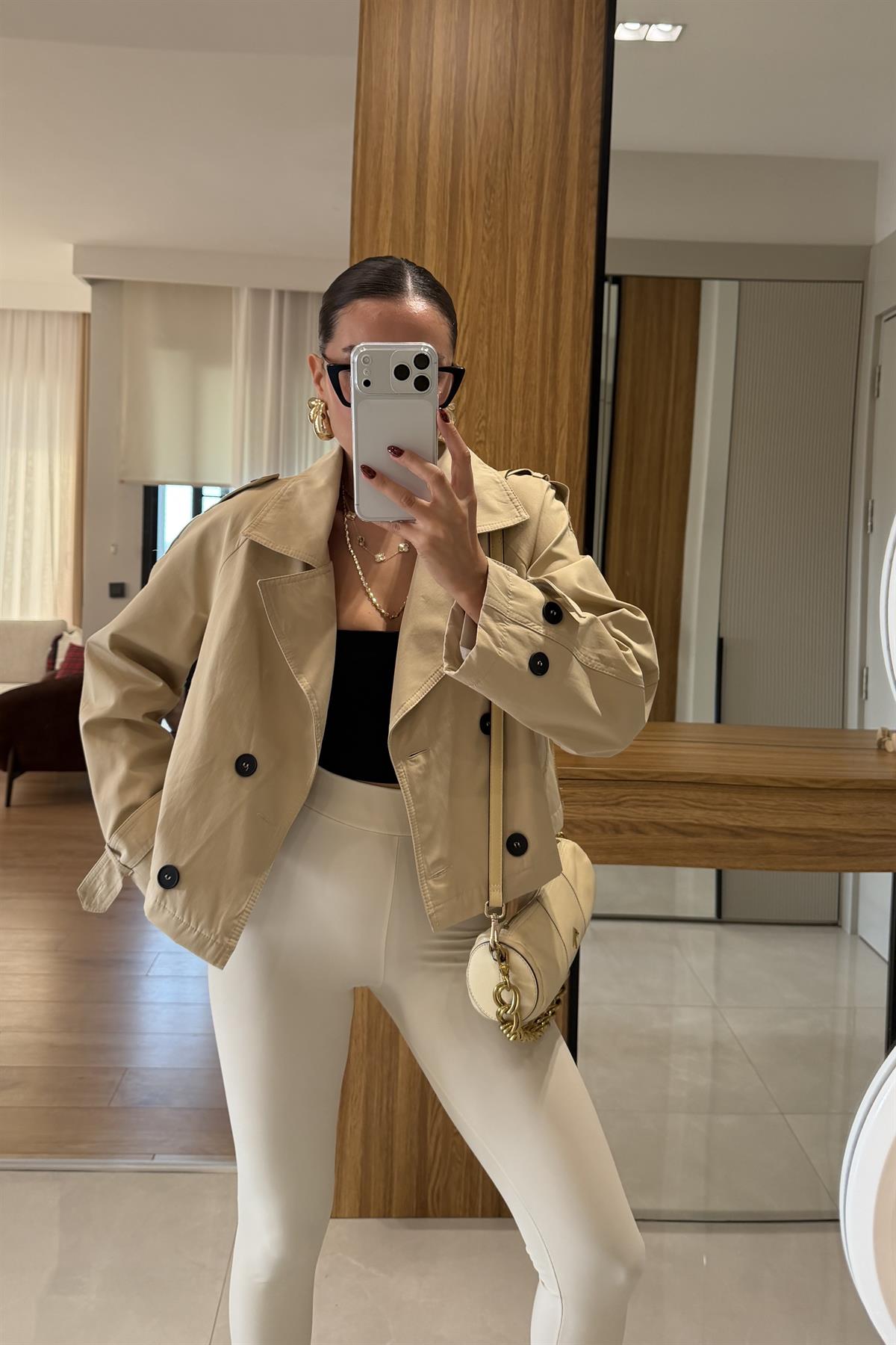 Finex Karamel Kısa Boy Trençkot