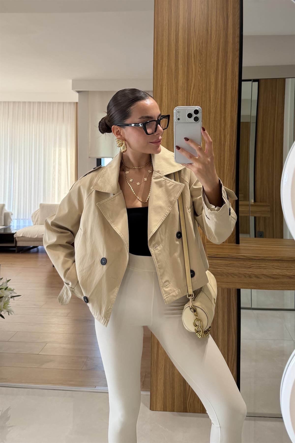 Finex Karamel Kısa Boy Trençkot