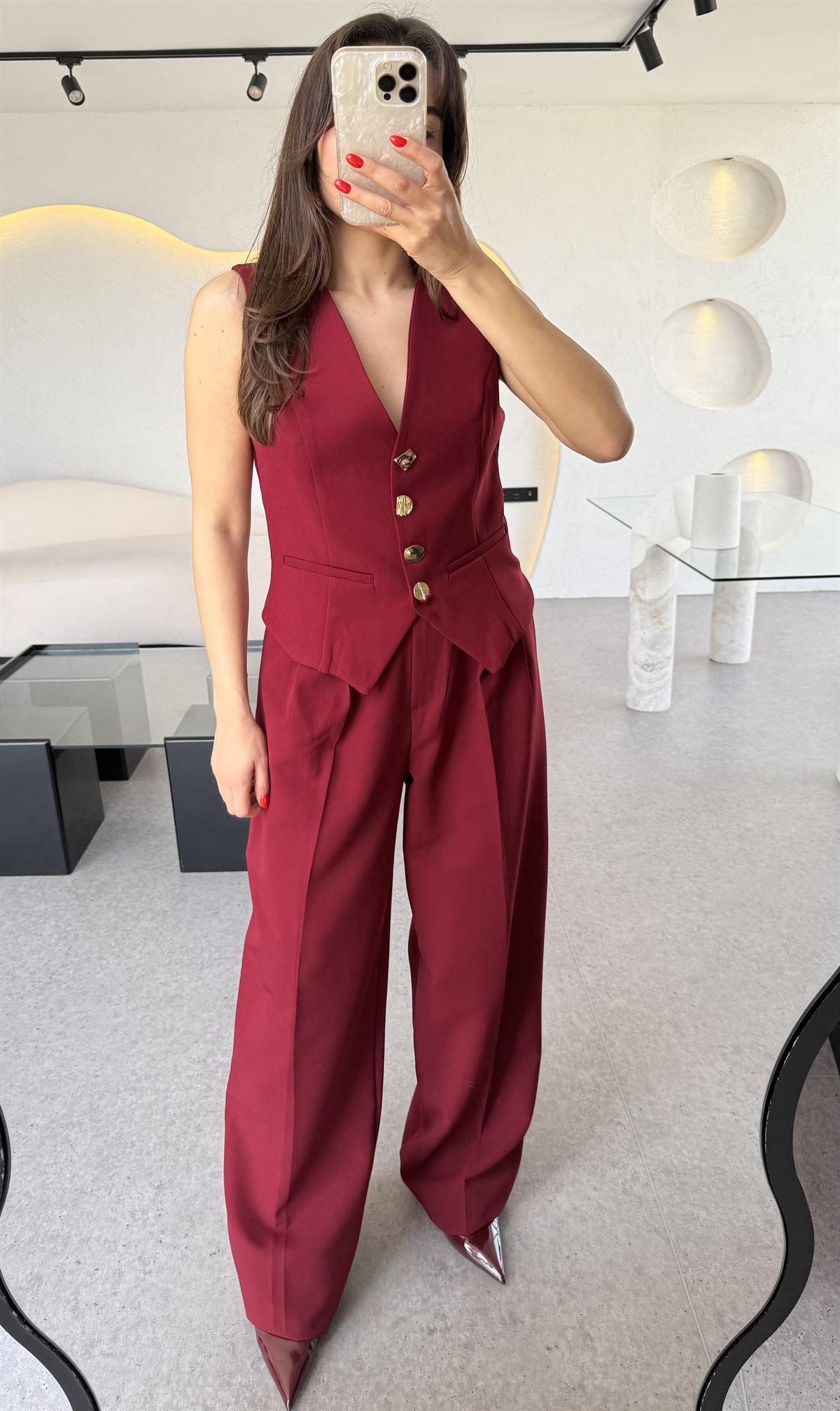 Fiona Bordo Yelek Pantolon Premium Takım