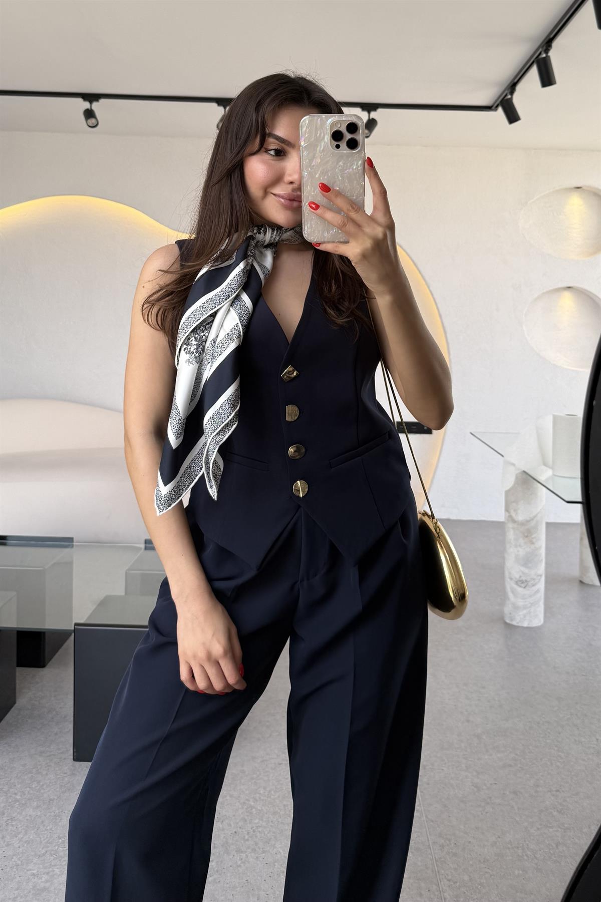 Fiona Lacivert Yelek Pantolon Premium Takım