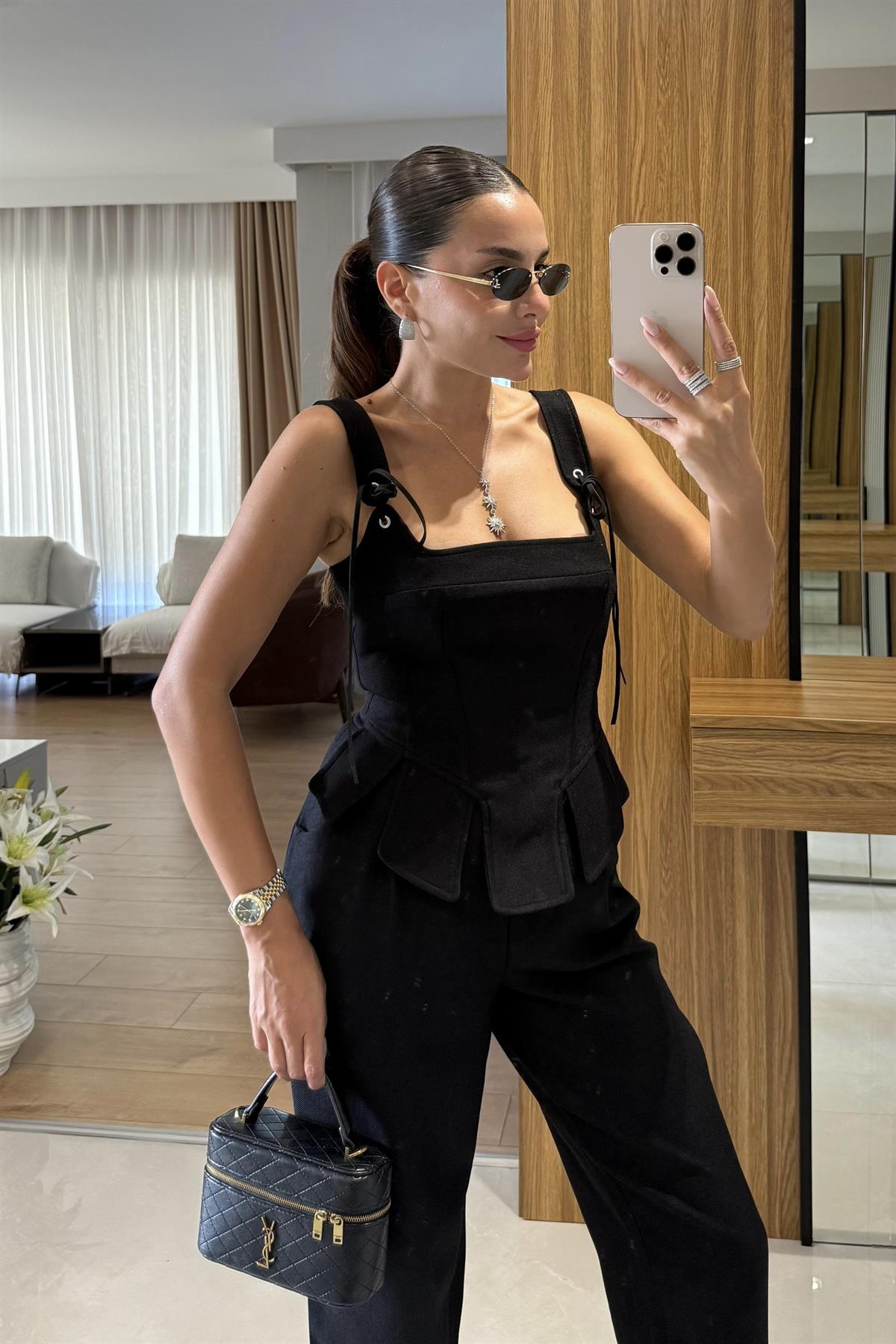 Fiora Siyah Crop Pantolon Takım
