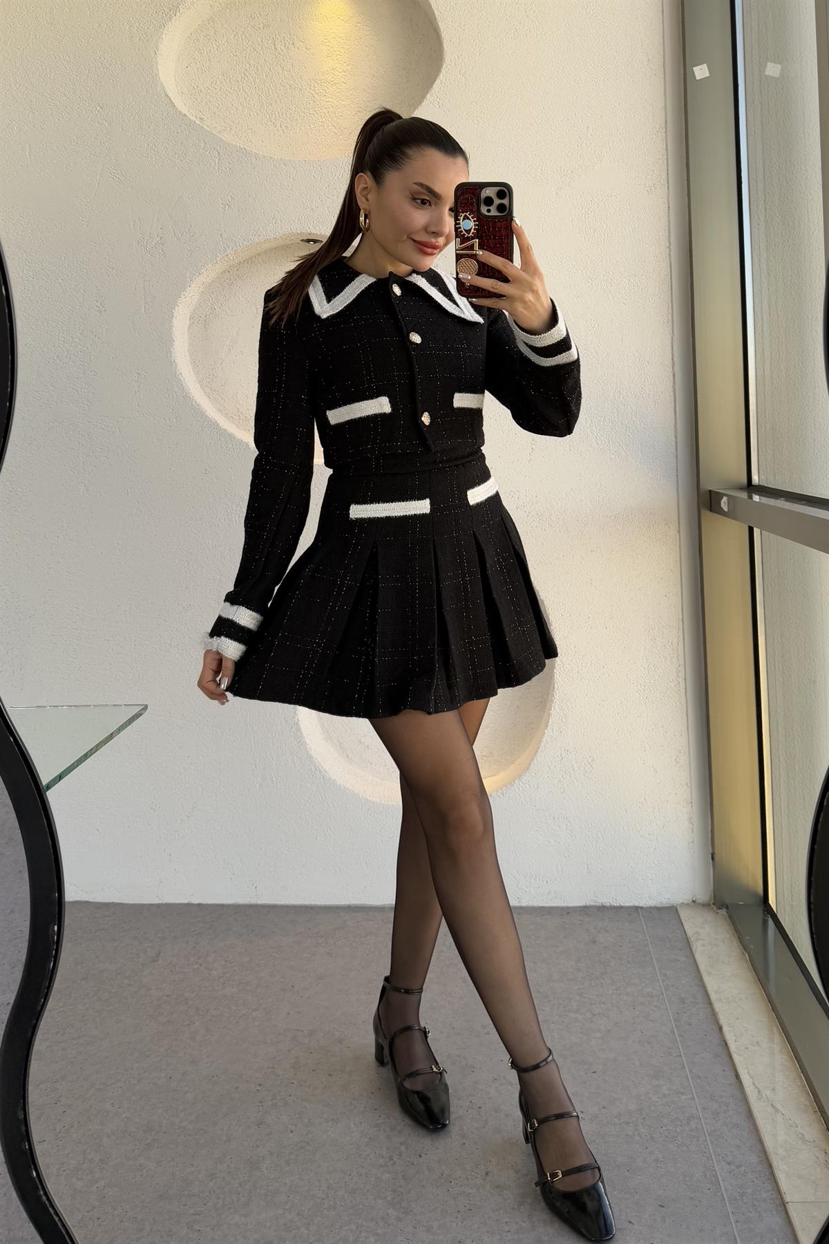 Flamengo Siyah Ceket Piliseli Mini Etek Takım 