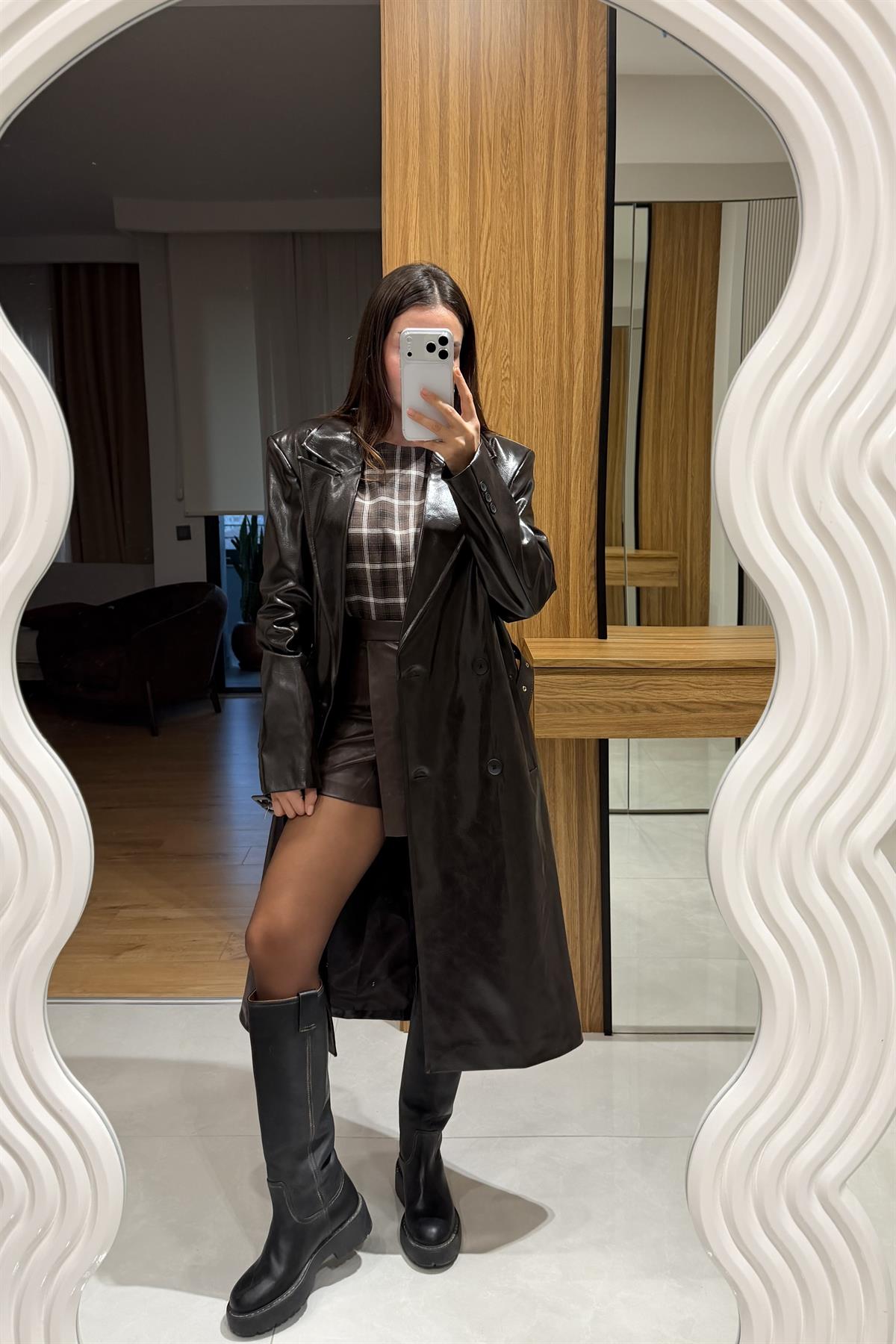 Flary Acı Kahve Deri Trenç