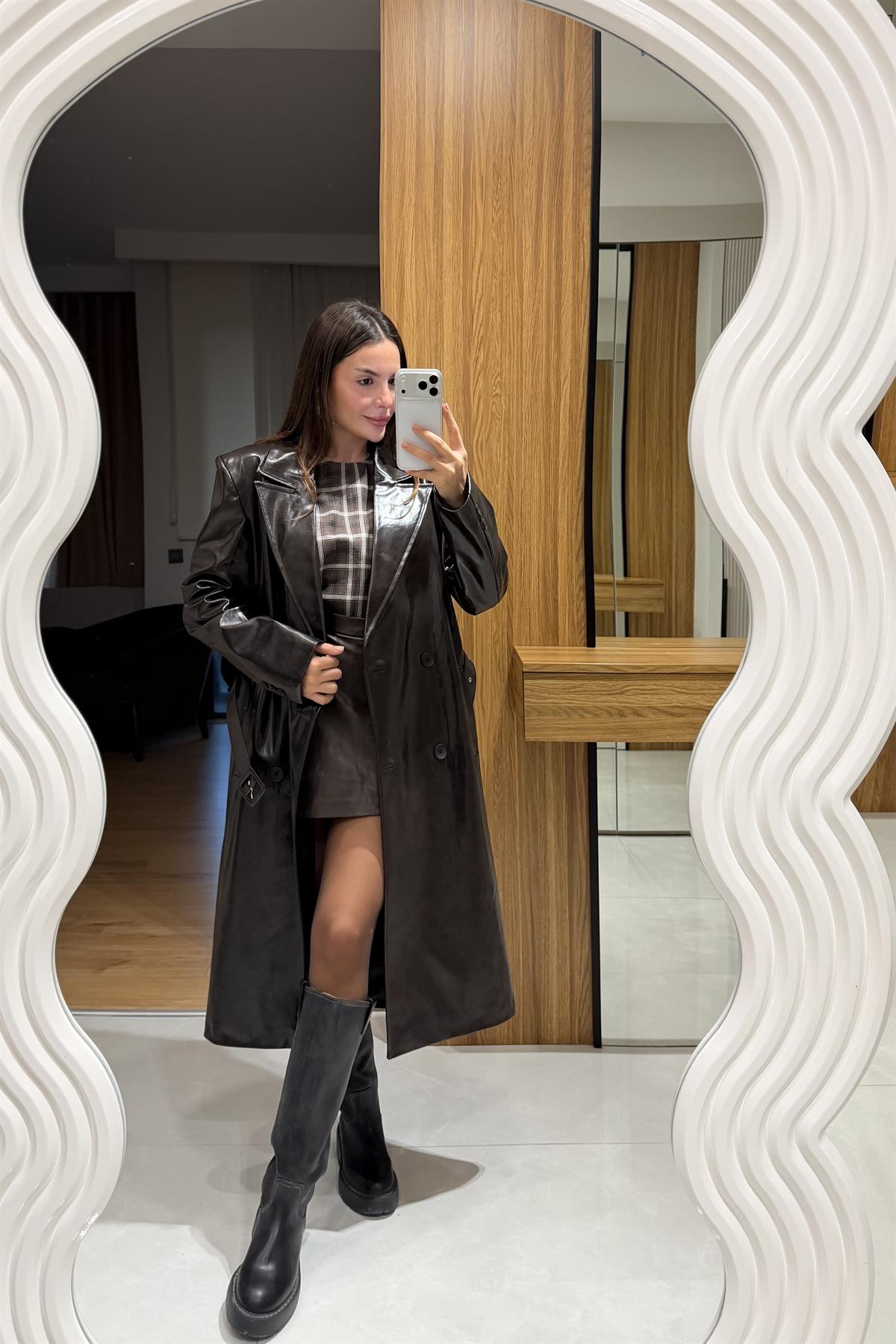 Flary Acı Kahve Deri Trenç