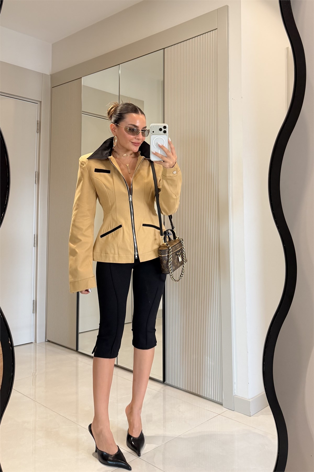 Flato Camel Fermuarlı Premium Kalıp Vatkalı Ceket