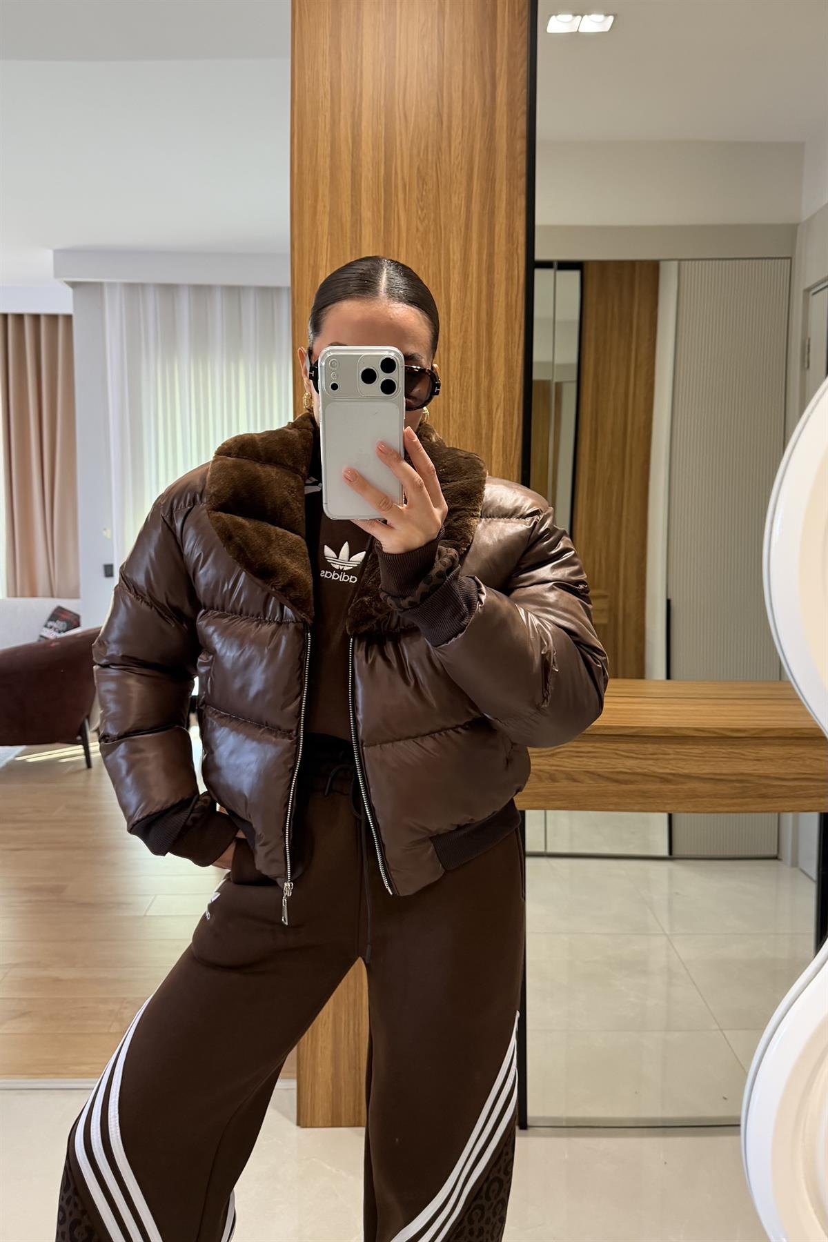 Flayde Kahve Yumuşak Yakalı Mont