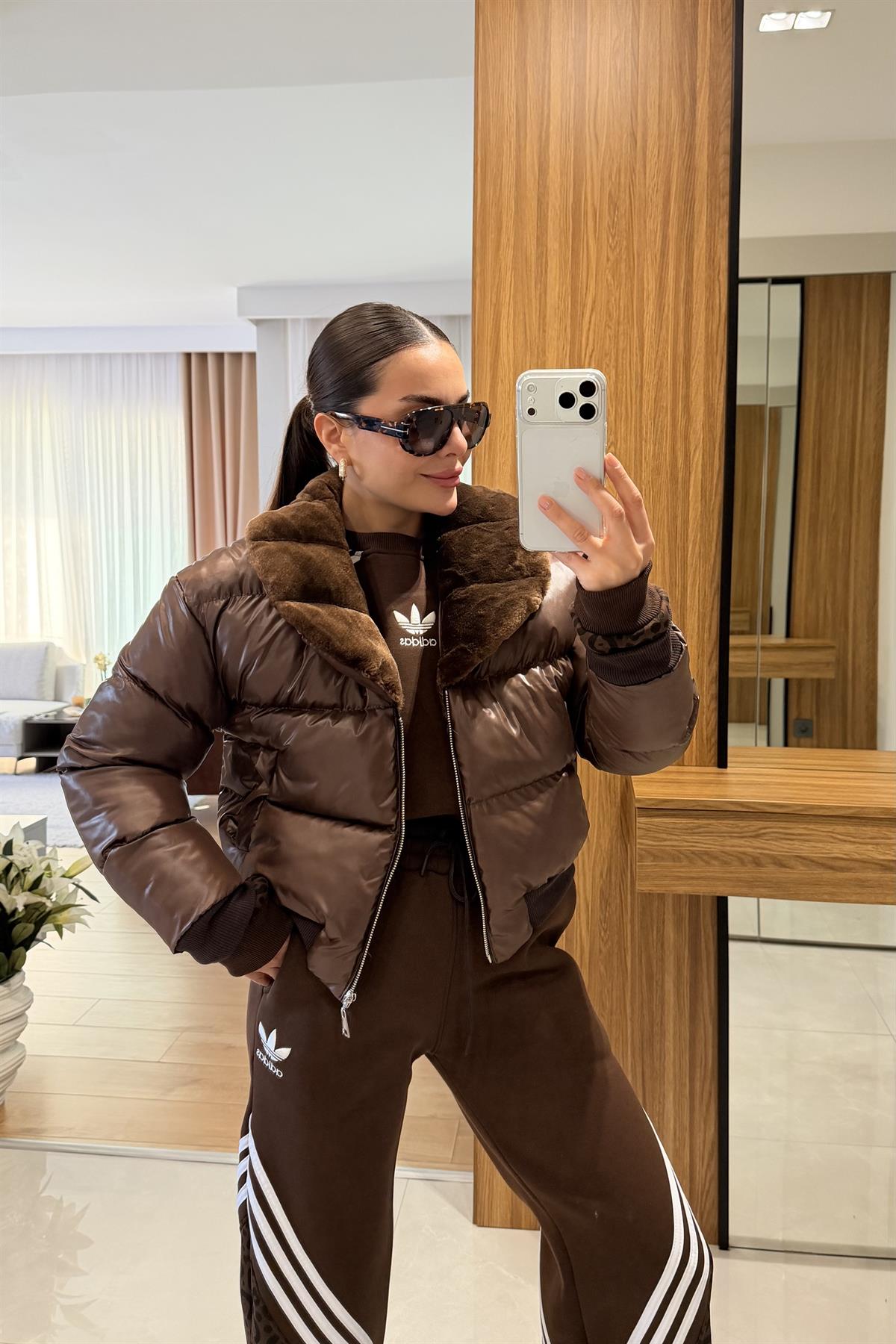 Flayde Kahve Yumuşak Yakalı Mont