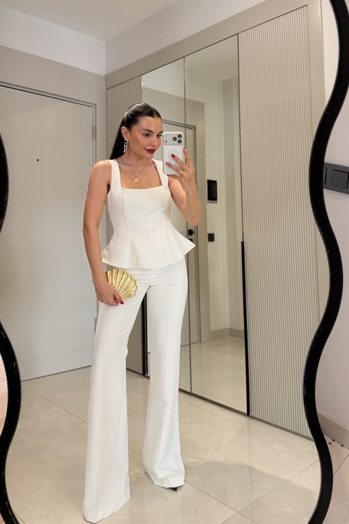 Flera Beyaz Premium Bluz Pantolon Takım