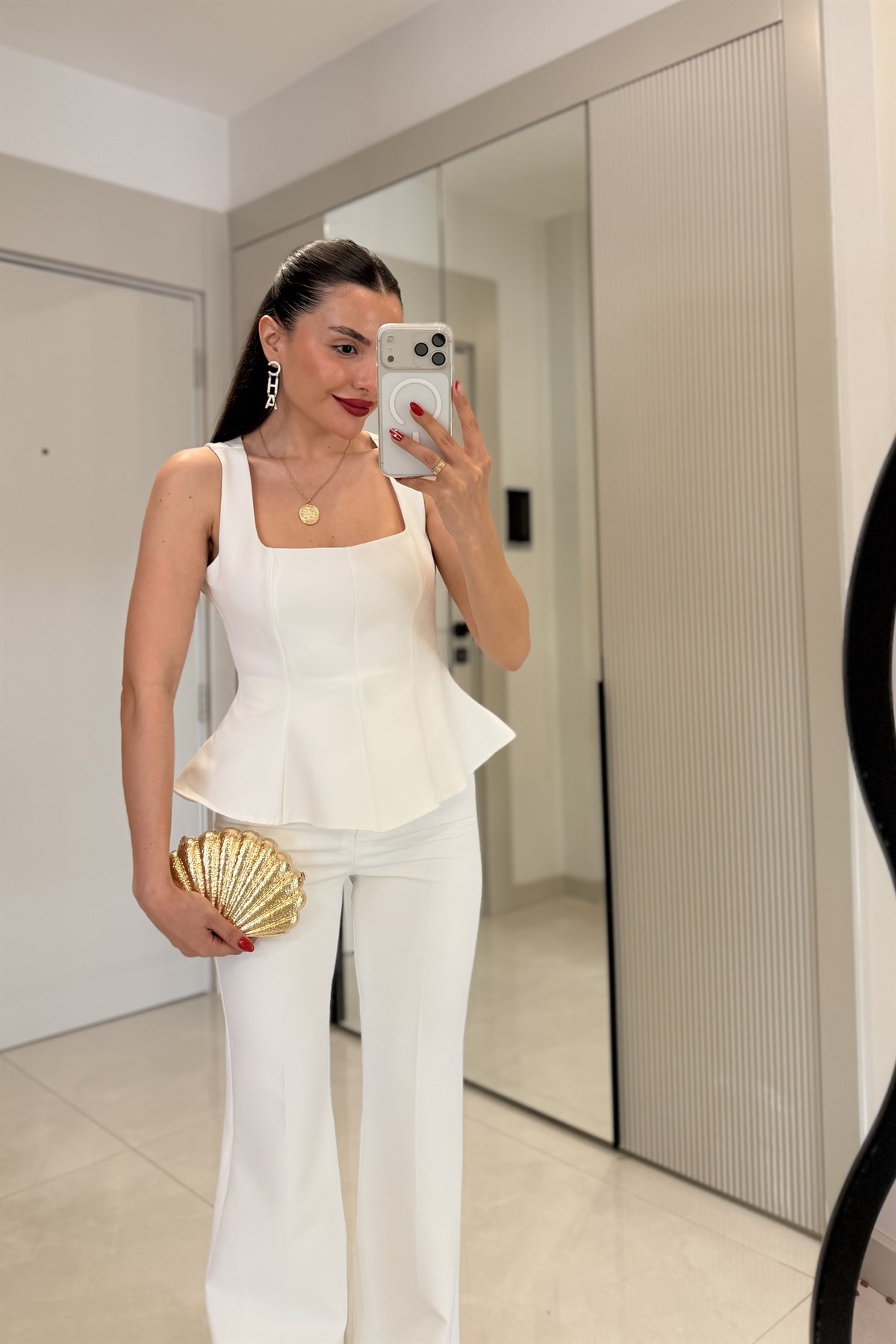 Flera Beyaz Premium Bluz Pantolon Takım