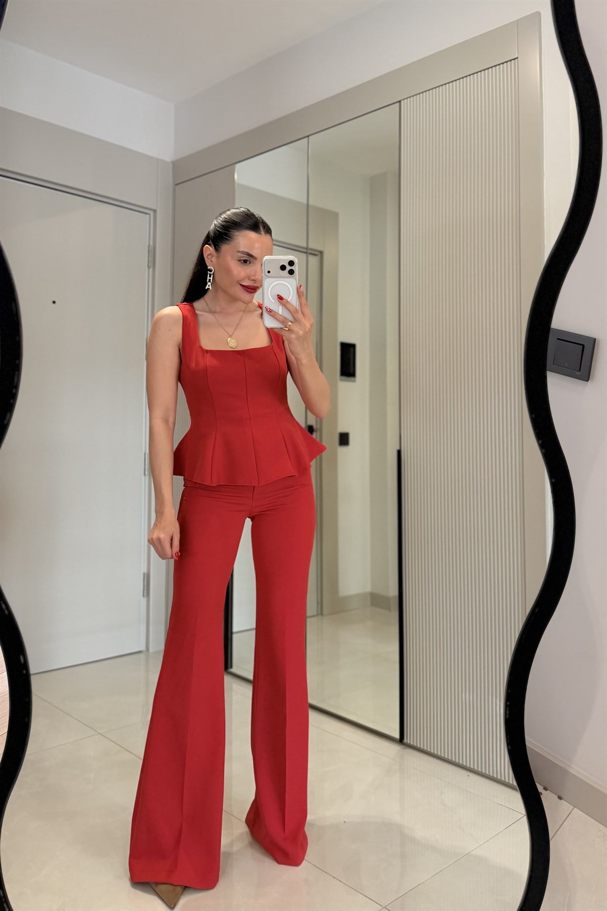Flera Kırmızı Premium Bluz Pantolon Takım
