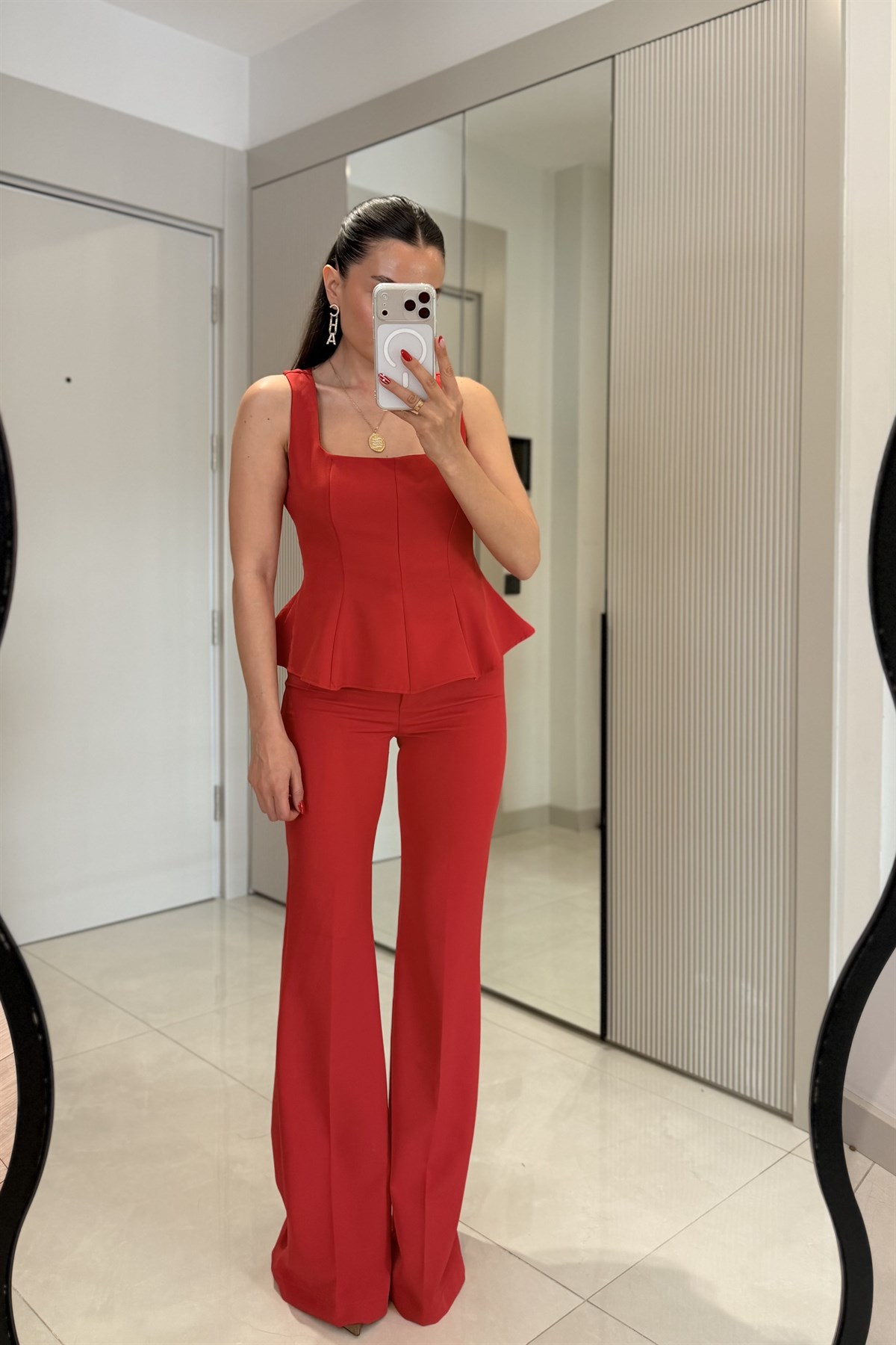 Flera Kırmızı Premium Bluz Pantolon Takım
