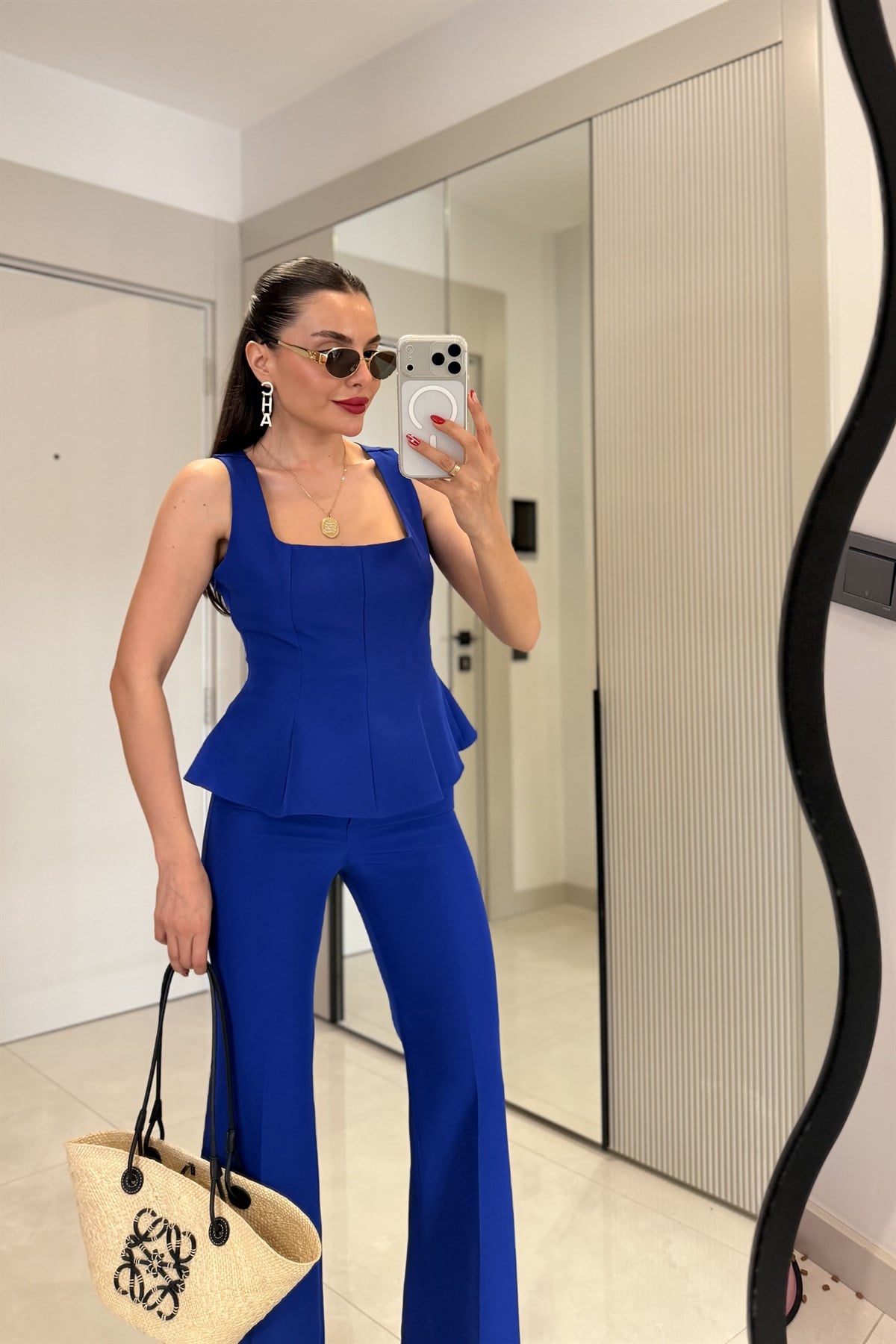 Flera Saks Mavi Premium Bluz Pantolon Takım