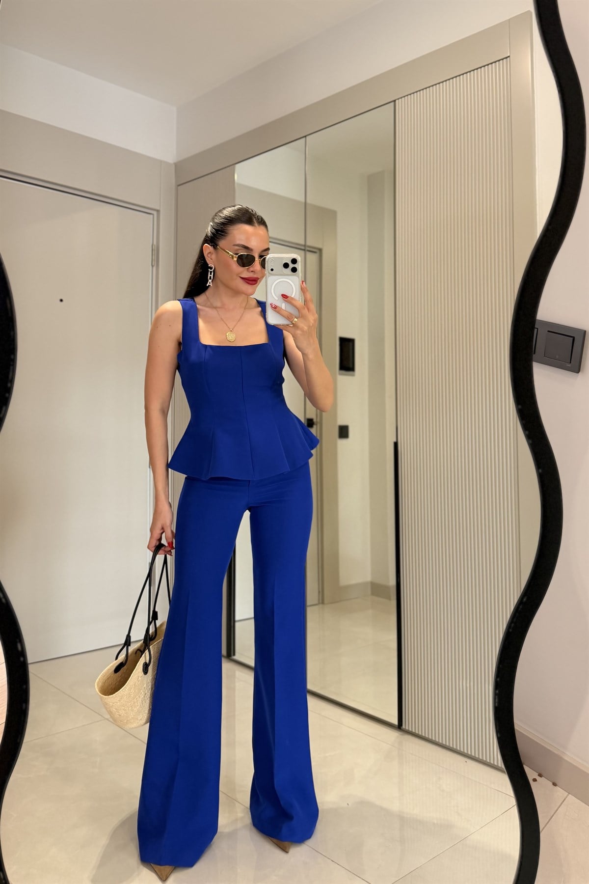 Flera Saks Mavi Premium Bluz Pantolon Takım