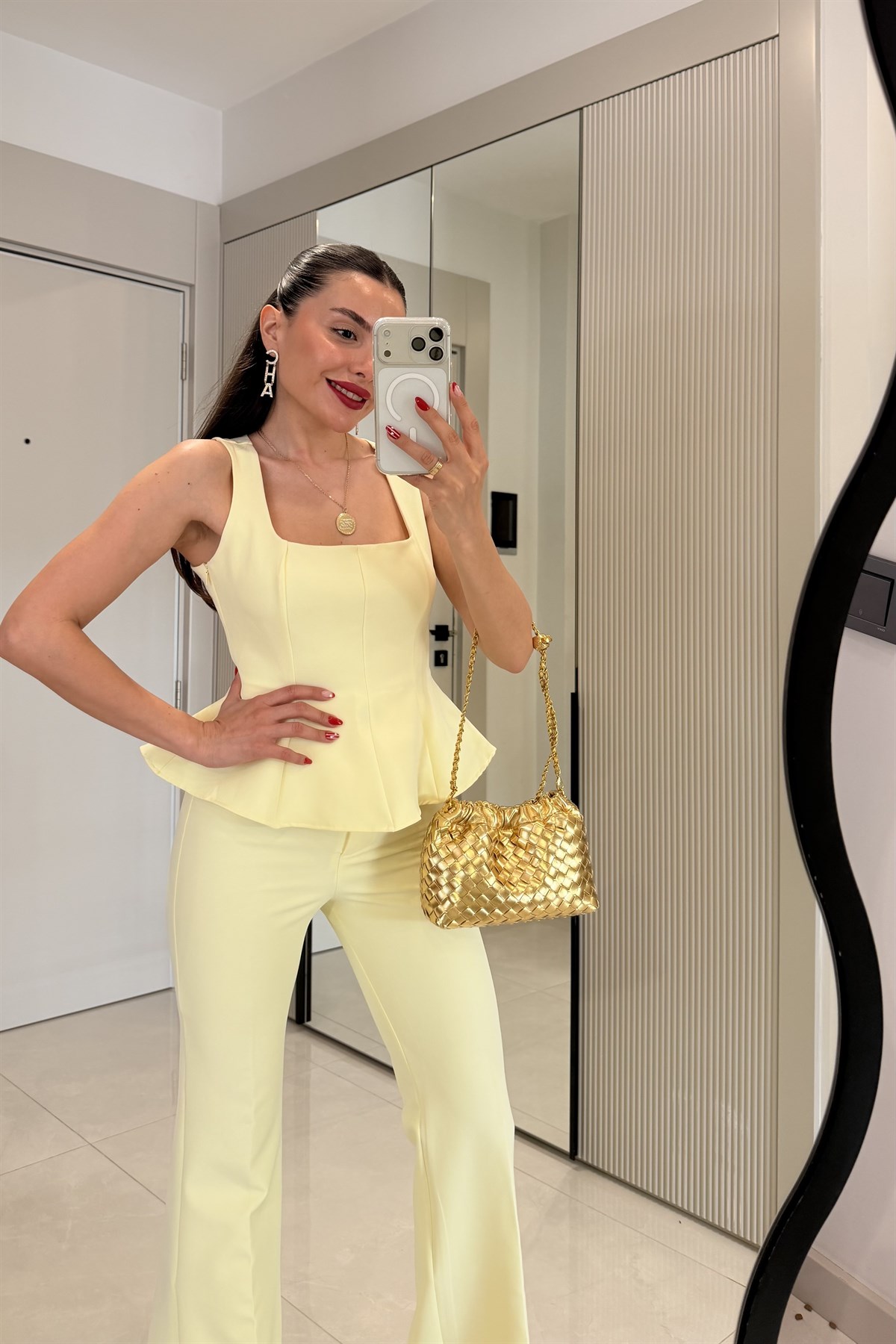 Flera Sarı Premium Bluz Pantolon Takım