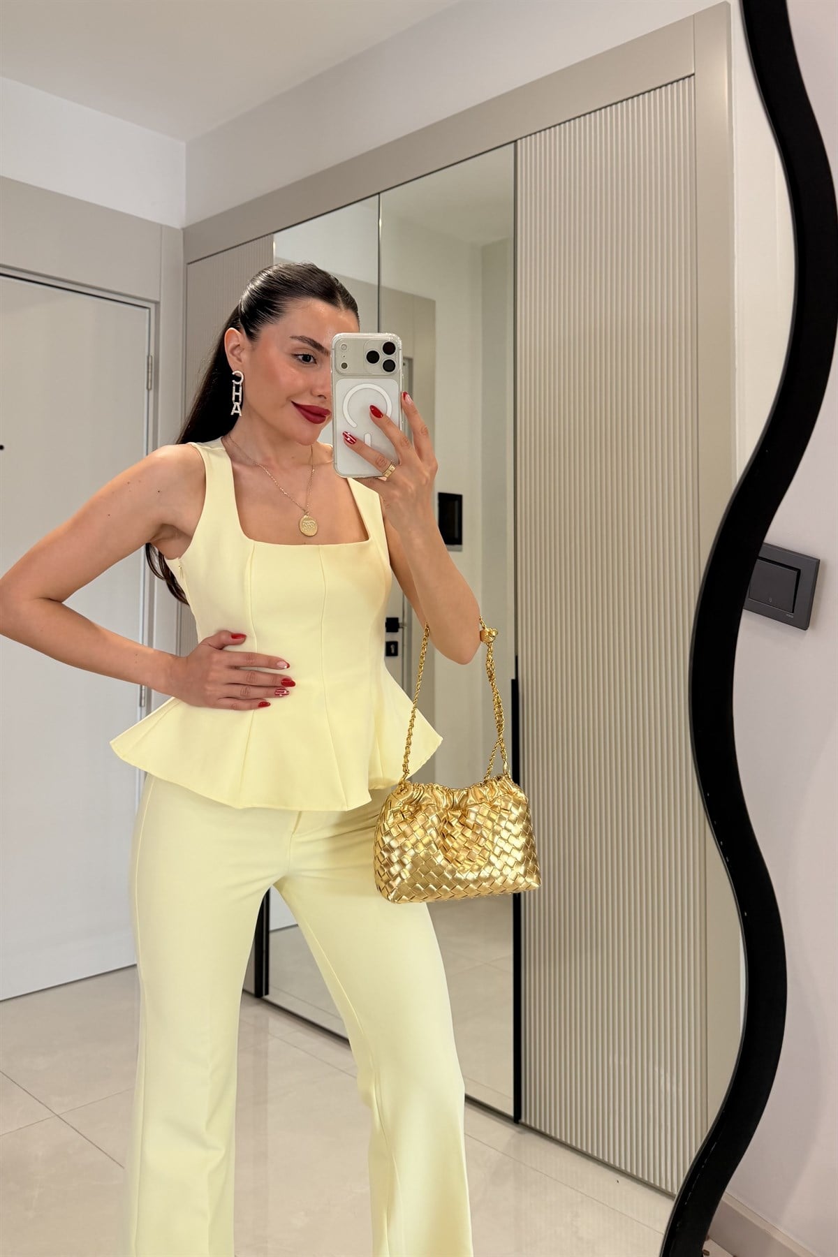 Flera Sarı Premium Bluz Pantolon Takım