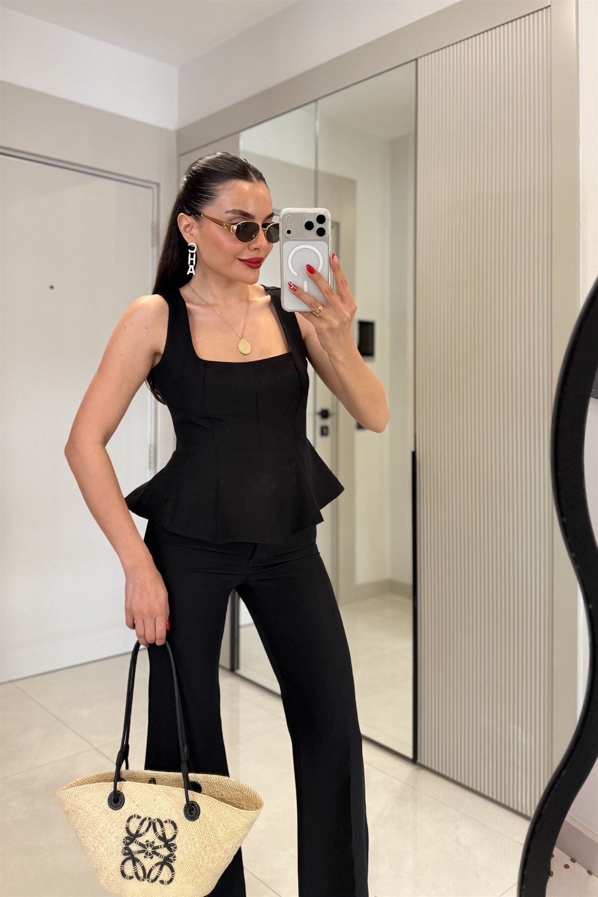 Flera Siyah Premium Bluz Pantolon Takım