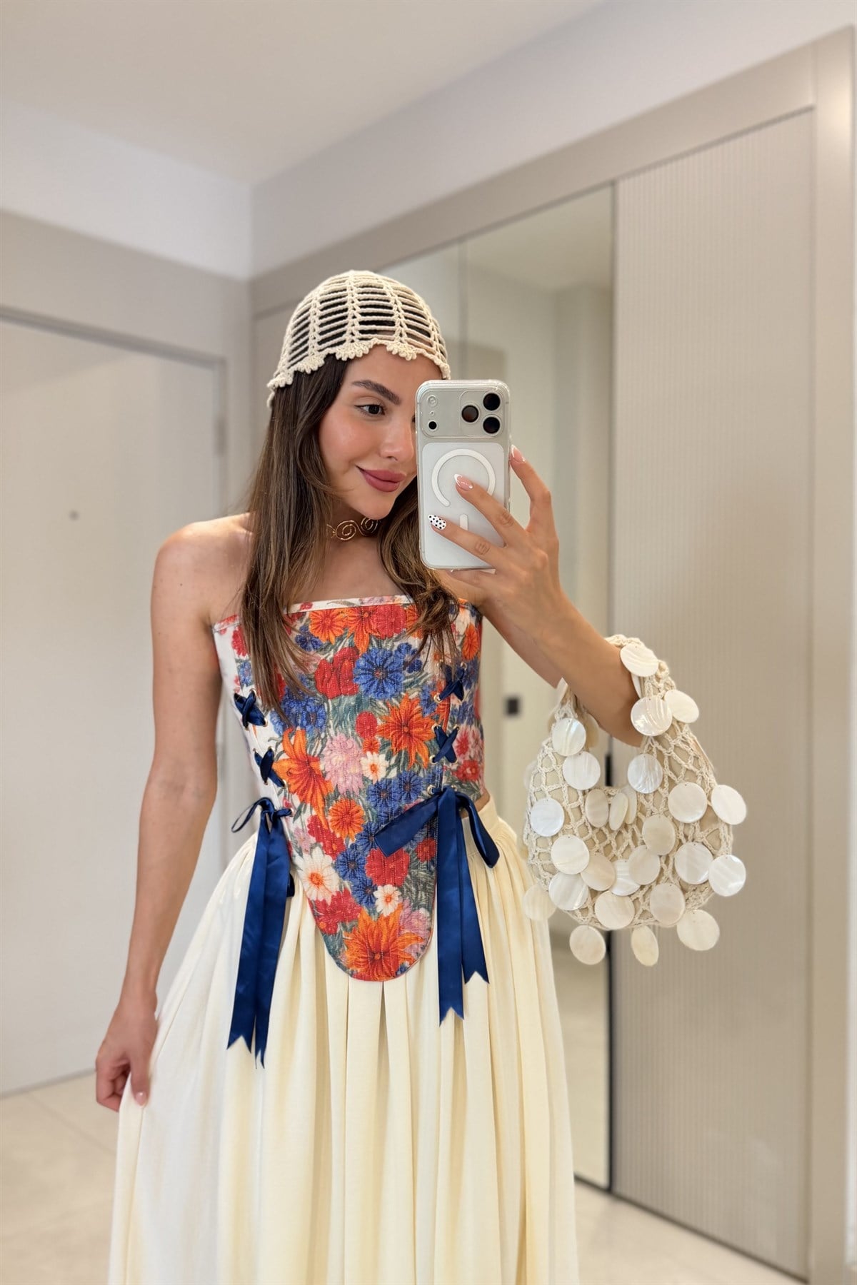 Flower Vintage Çiçek Baskılı Korse Büstiyer 