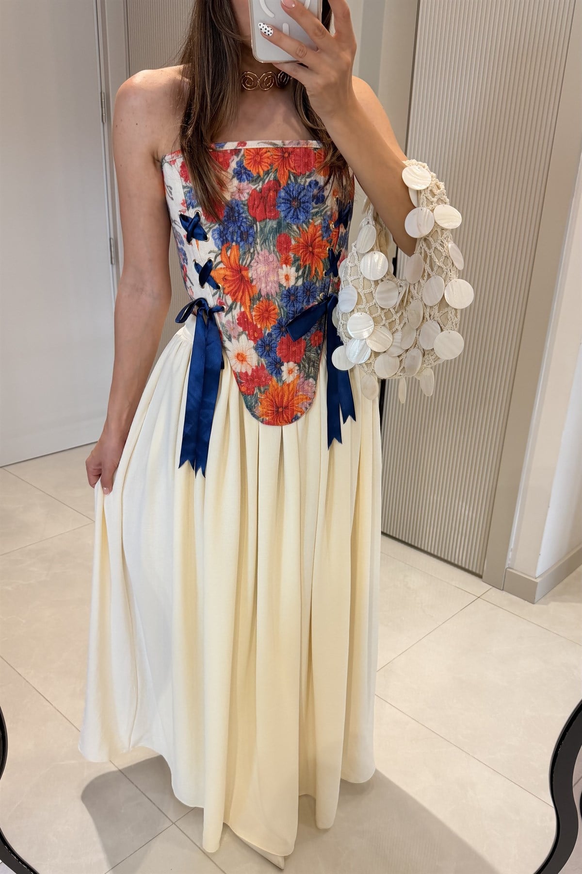 Flower Vintage Çiçek Baskılı Korse Büstiyer 