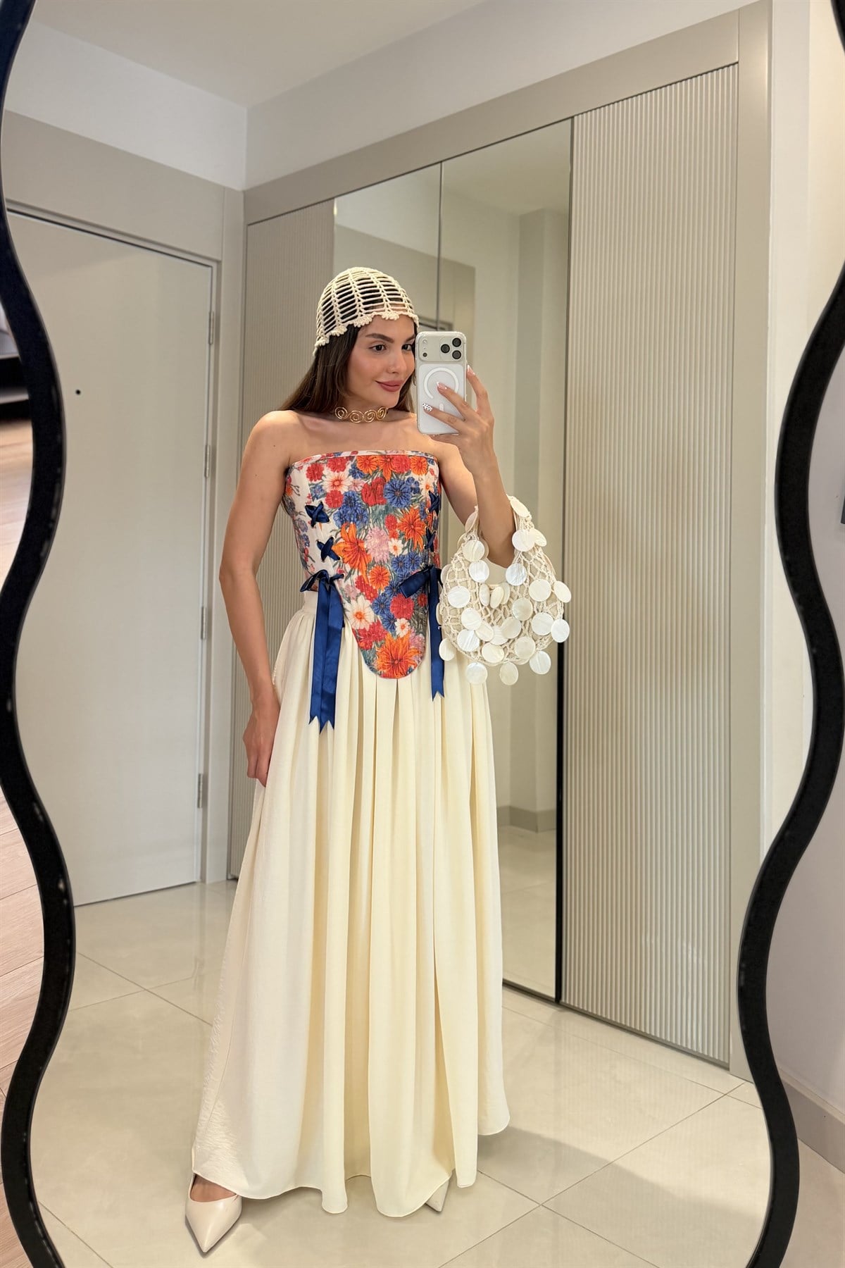 Flower Vintage Çiçek Baskılı Korse Büstiyer 