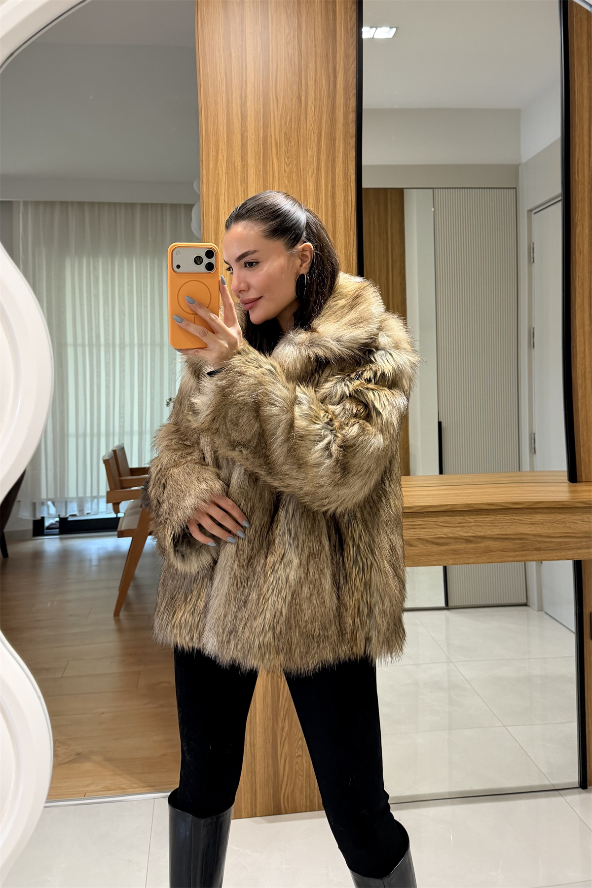 Foxe Kahve Geçişli Kürk