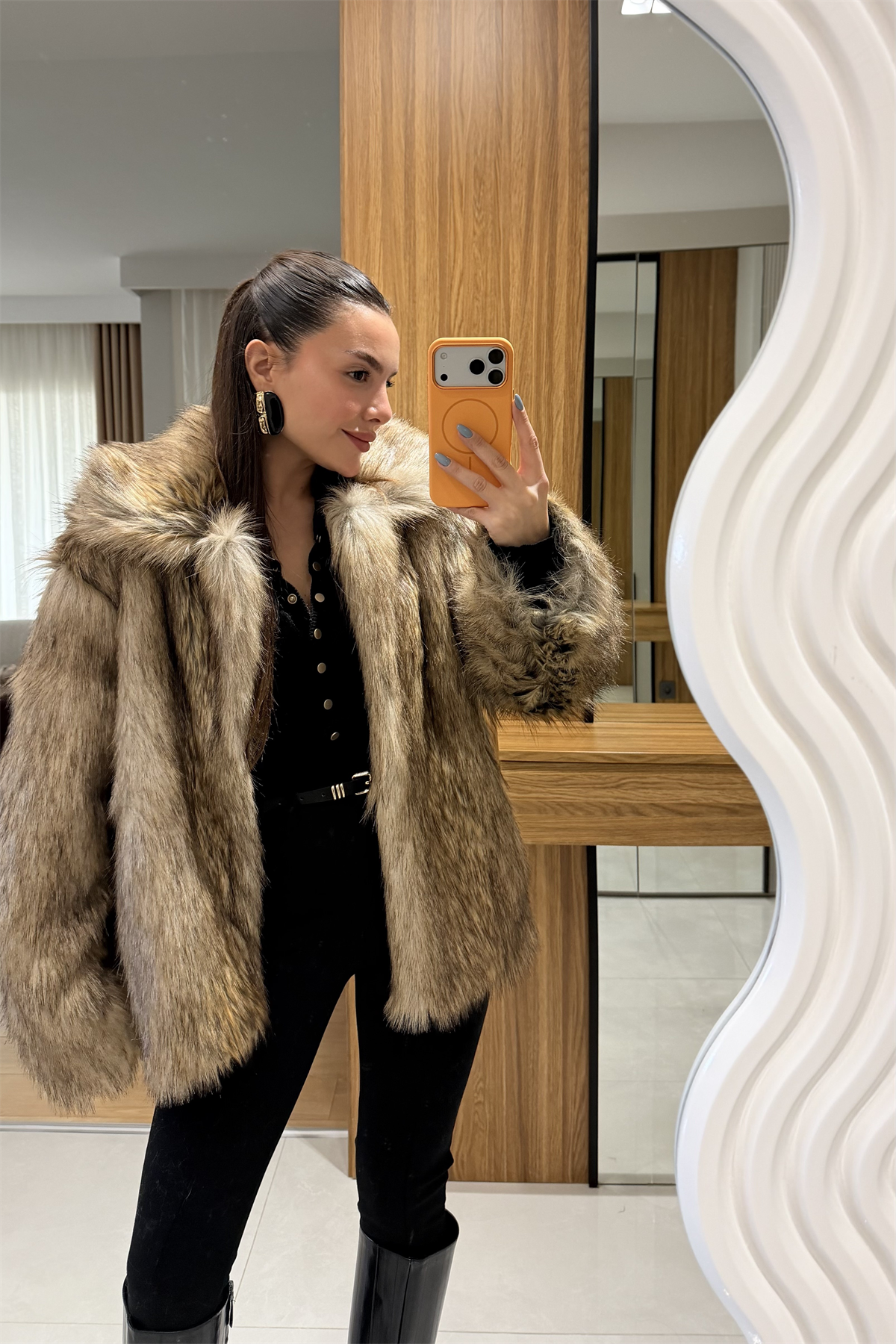 Foxe Kahve Geçişli Kürk