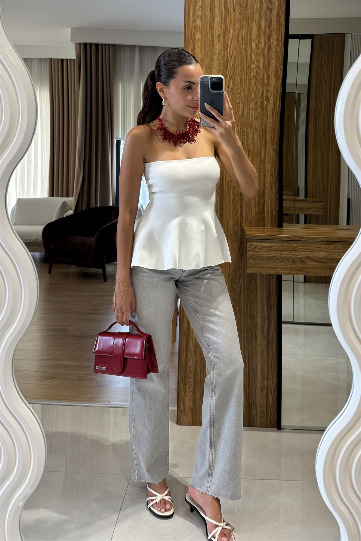 Frances Gri Yüksek Bel Straight Fit Jean