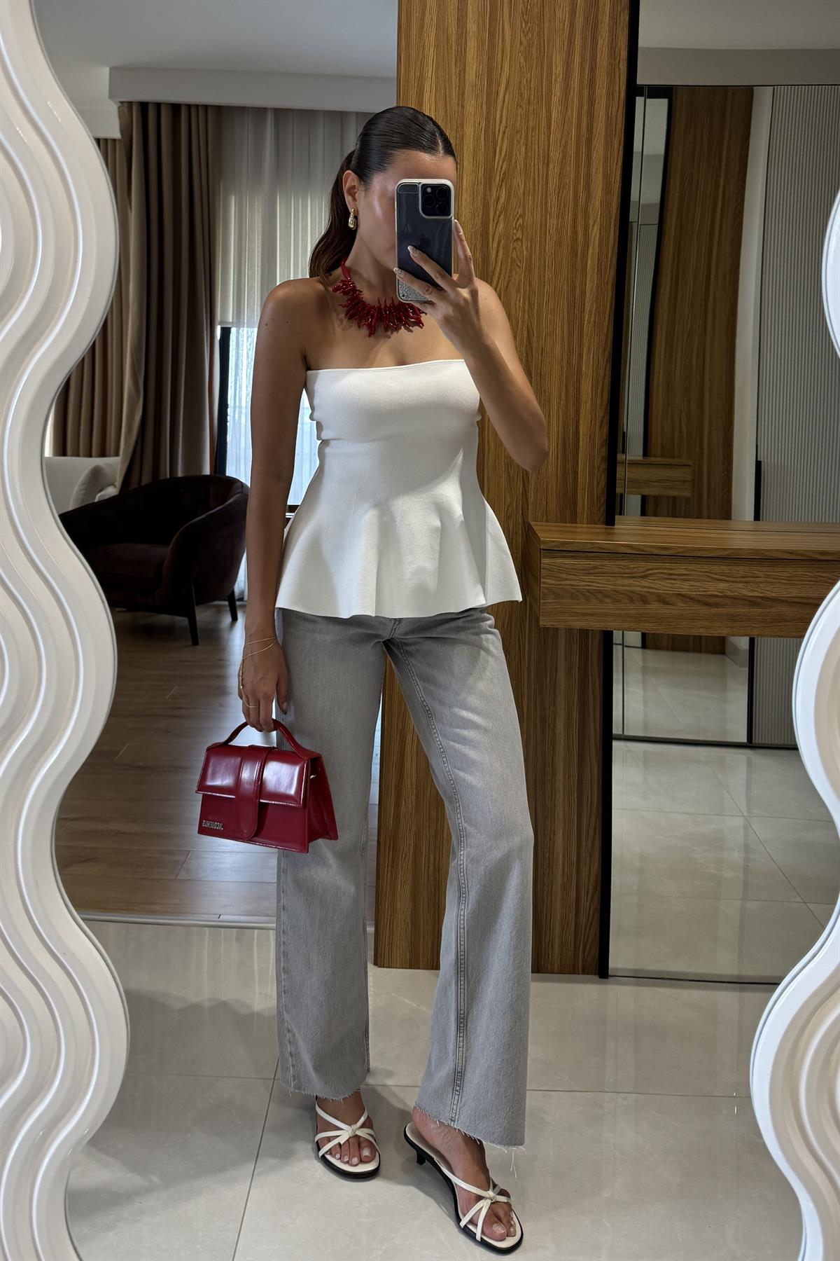 Frances Gri Yüksek Bel Straight Fit Jean