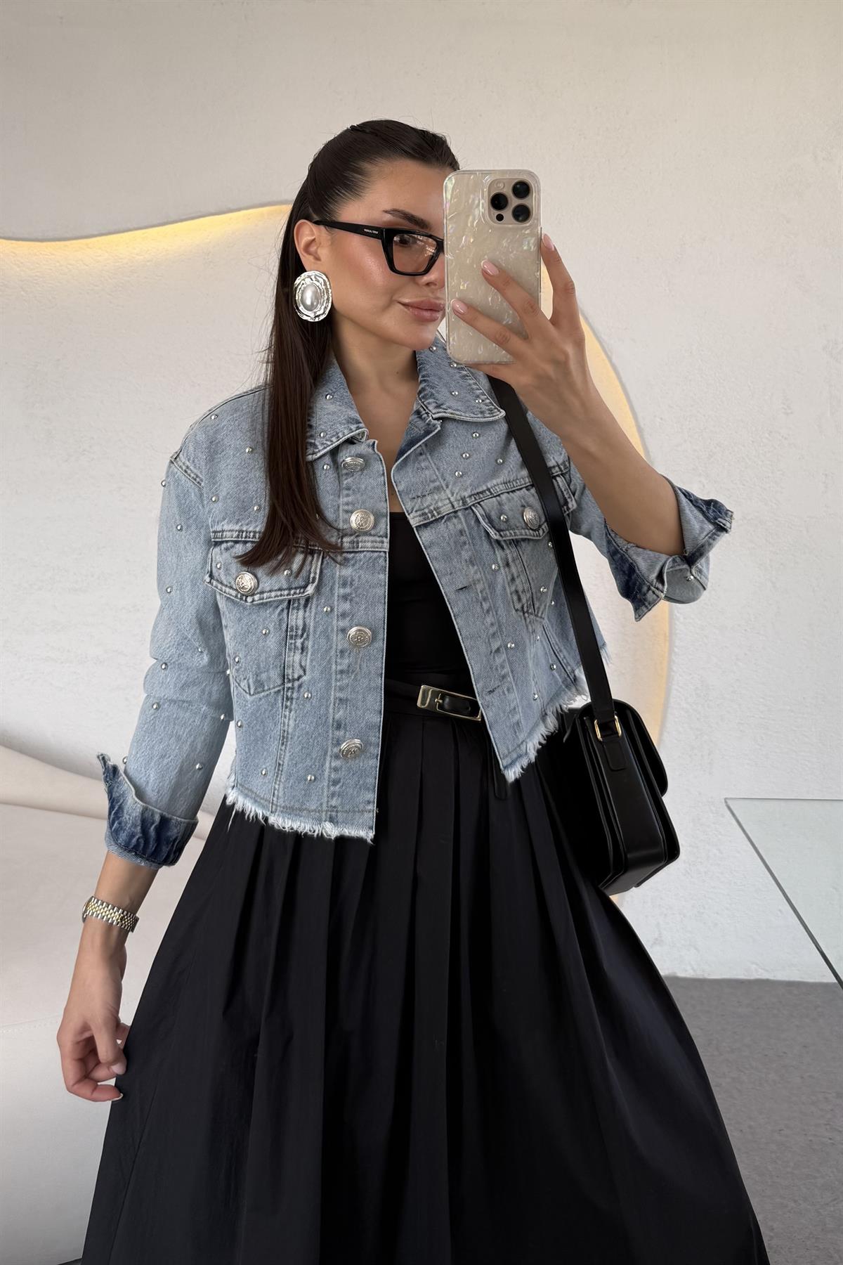 Francisco Lightblue Zımbalı Kot Ceket