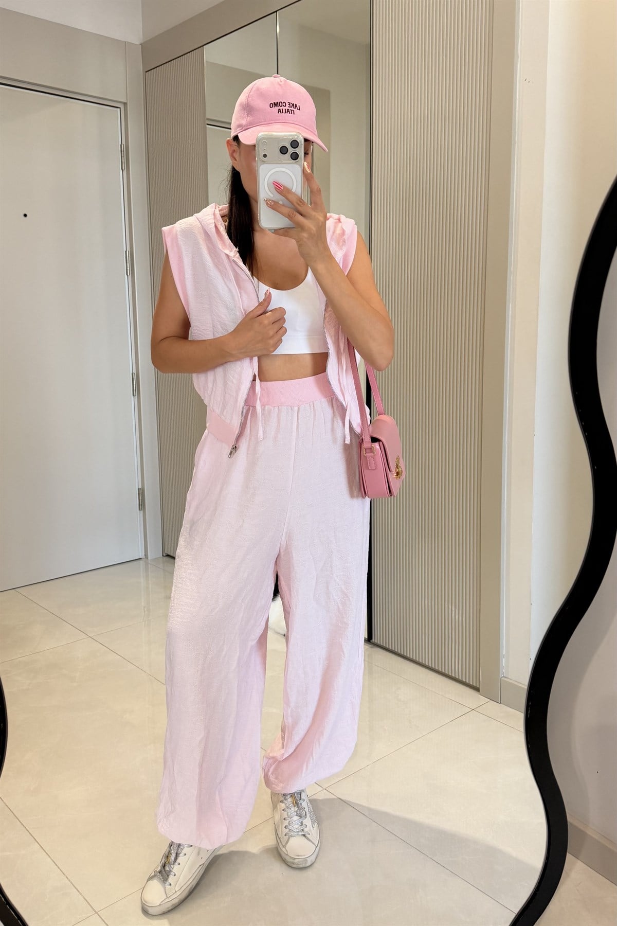 Francisco Pembe Jakarlı Yelek Pantolon Takım