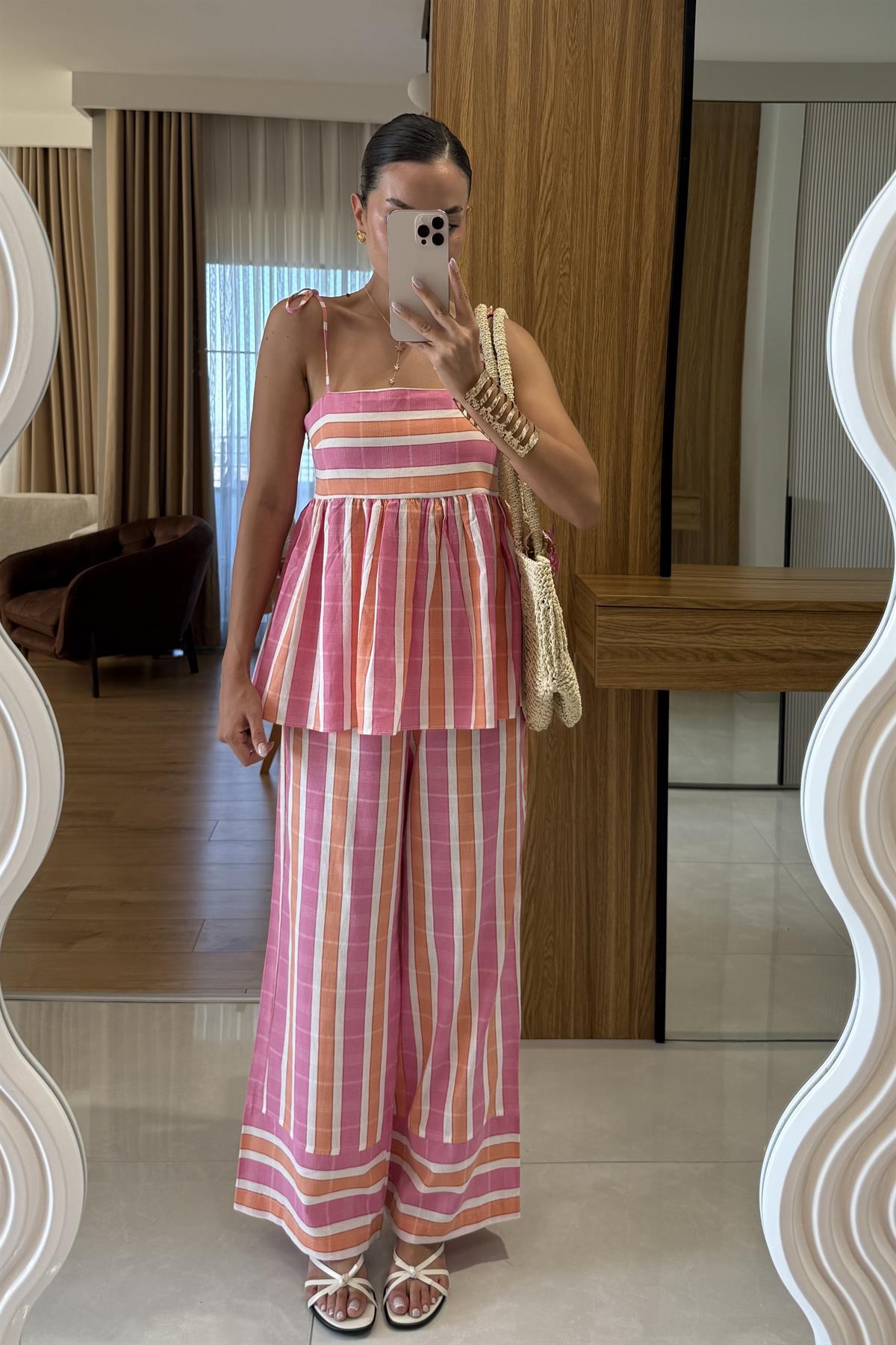 Francy Çizgili Renkli Pantolon