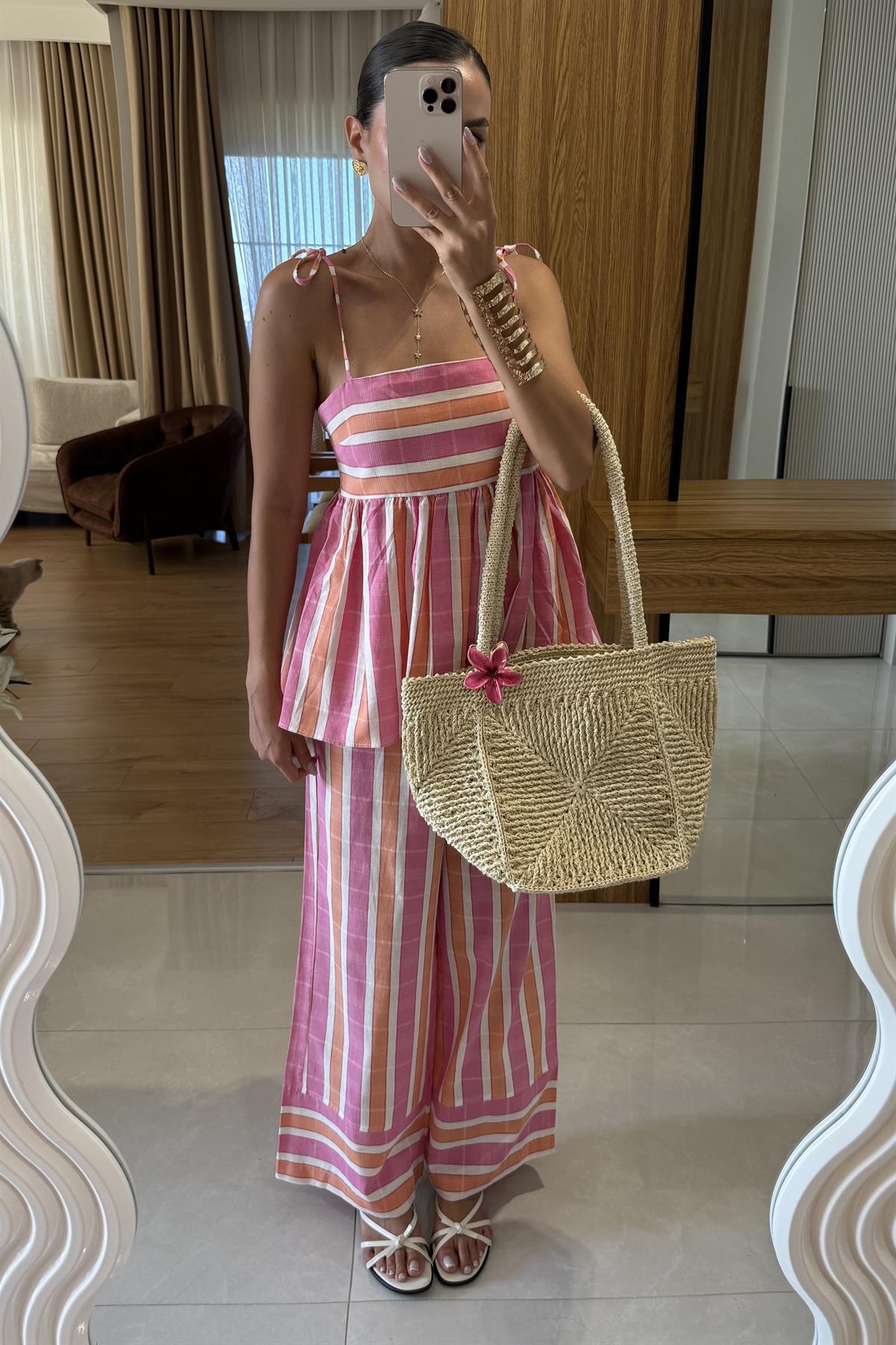 Francy Çizgili Renkli Pantolon