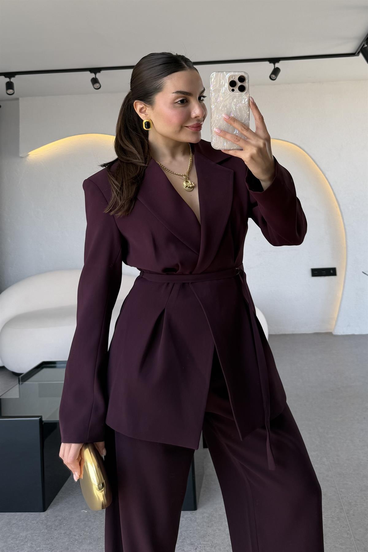 Frand Mürdüm Premium Krep Kuşaklı Blazer 