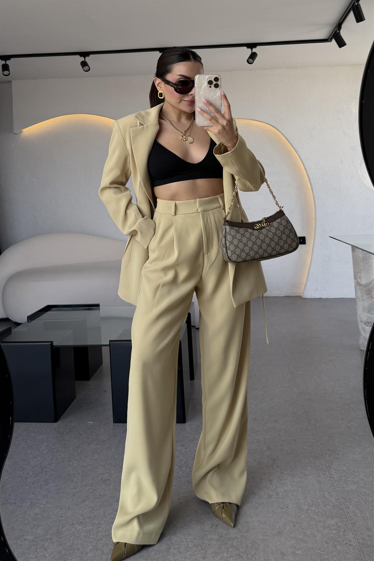 Frand Açık Sarı Premium Krep Pantolon